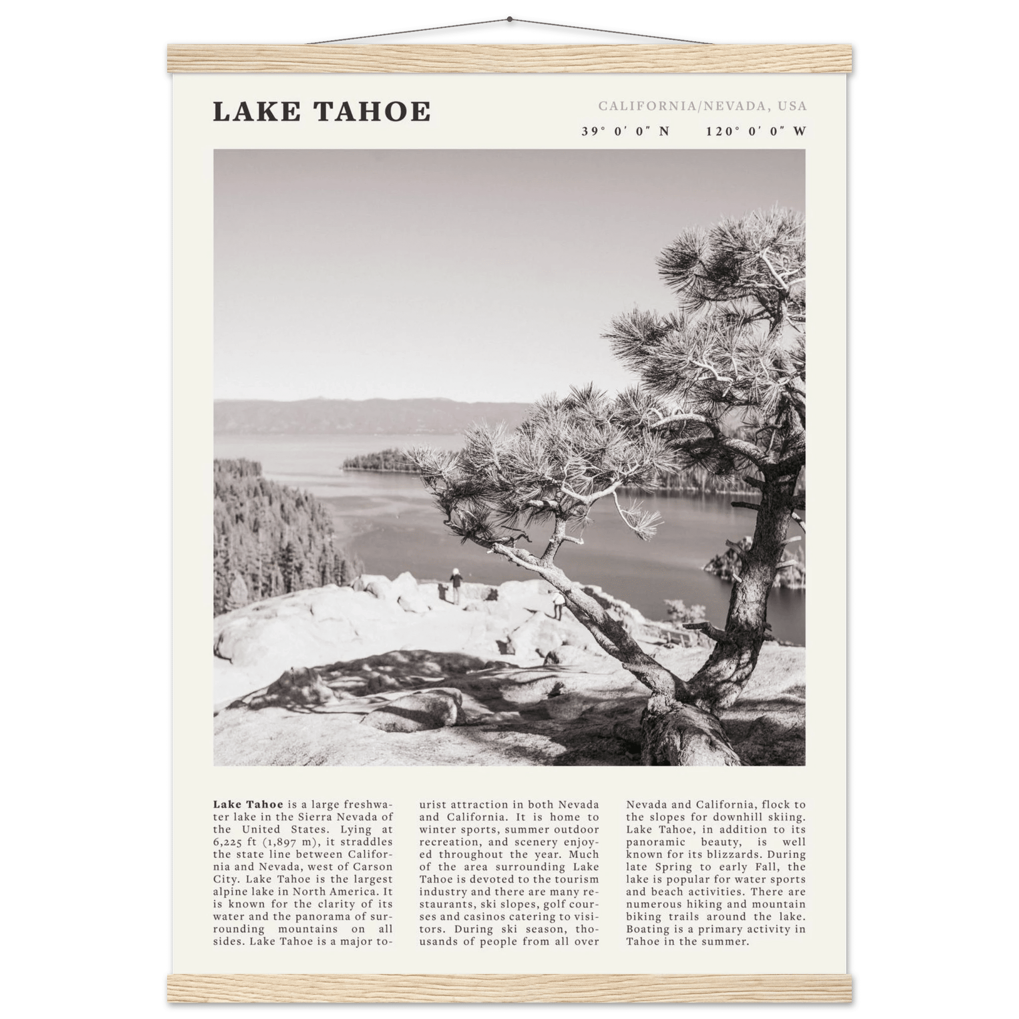 Lake Tahoe Poster | Black & White California Nevada Wall Art | Nature Travel Print Decor - Evergreen Posters