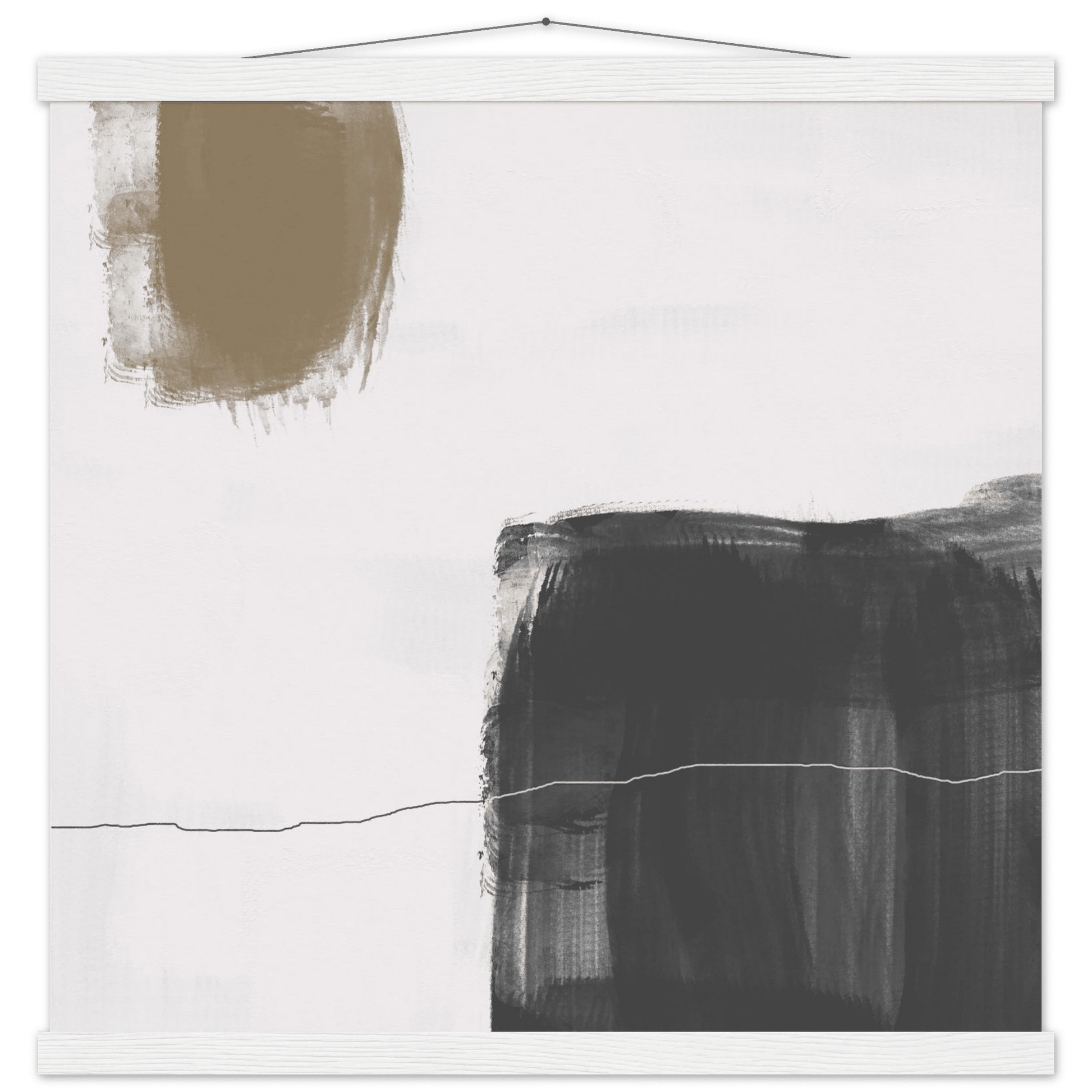 Olive & Black Brushstroke Abstract Poster | Minimalist Square Wall Art | Modern Decor - Evergreen Posters