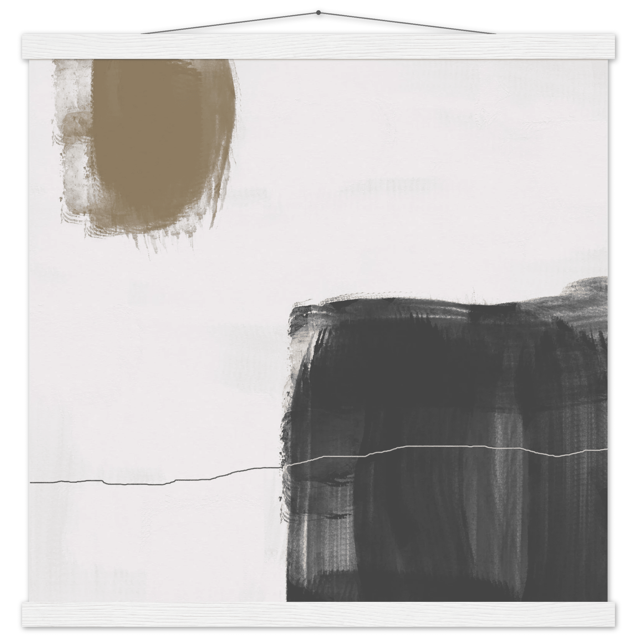 Olive & Black Brushstroke Abstract Poster | Minimalist Square Wall Art | Modern Decor - Evergreen Posters