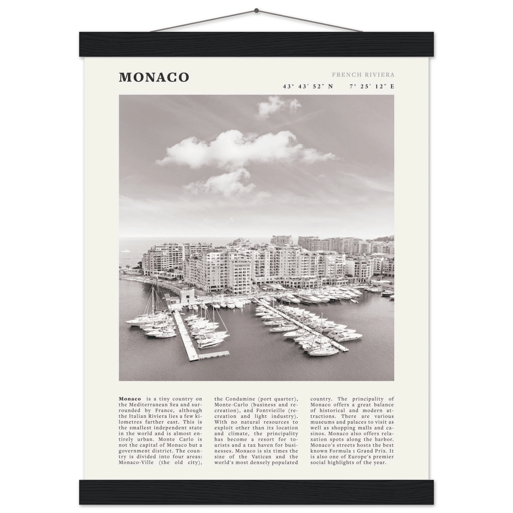 Monaco Poster Black and White – Vintage Monte Carlo Harbor Print (Digital & Printed Options) - Evergreen Posters