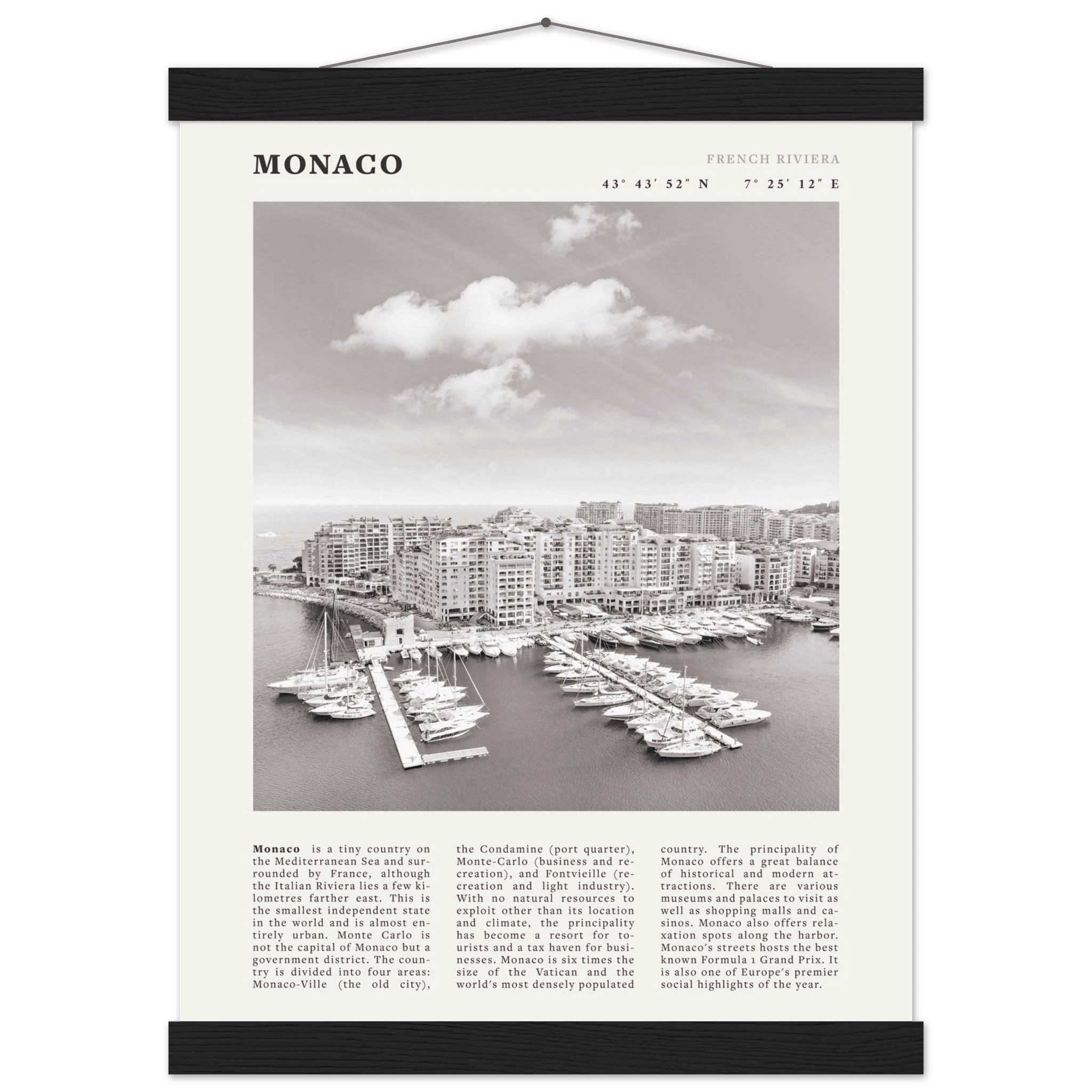 Monaco Poster Black and White – Vintage Monte Carlo Harbor Print (Digital & Printed Options) - Evergreen Posters