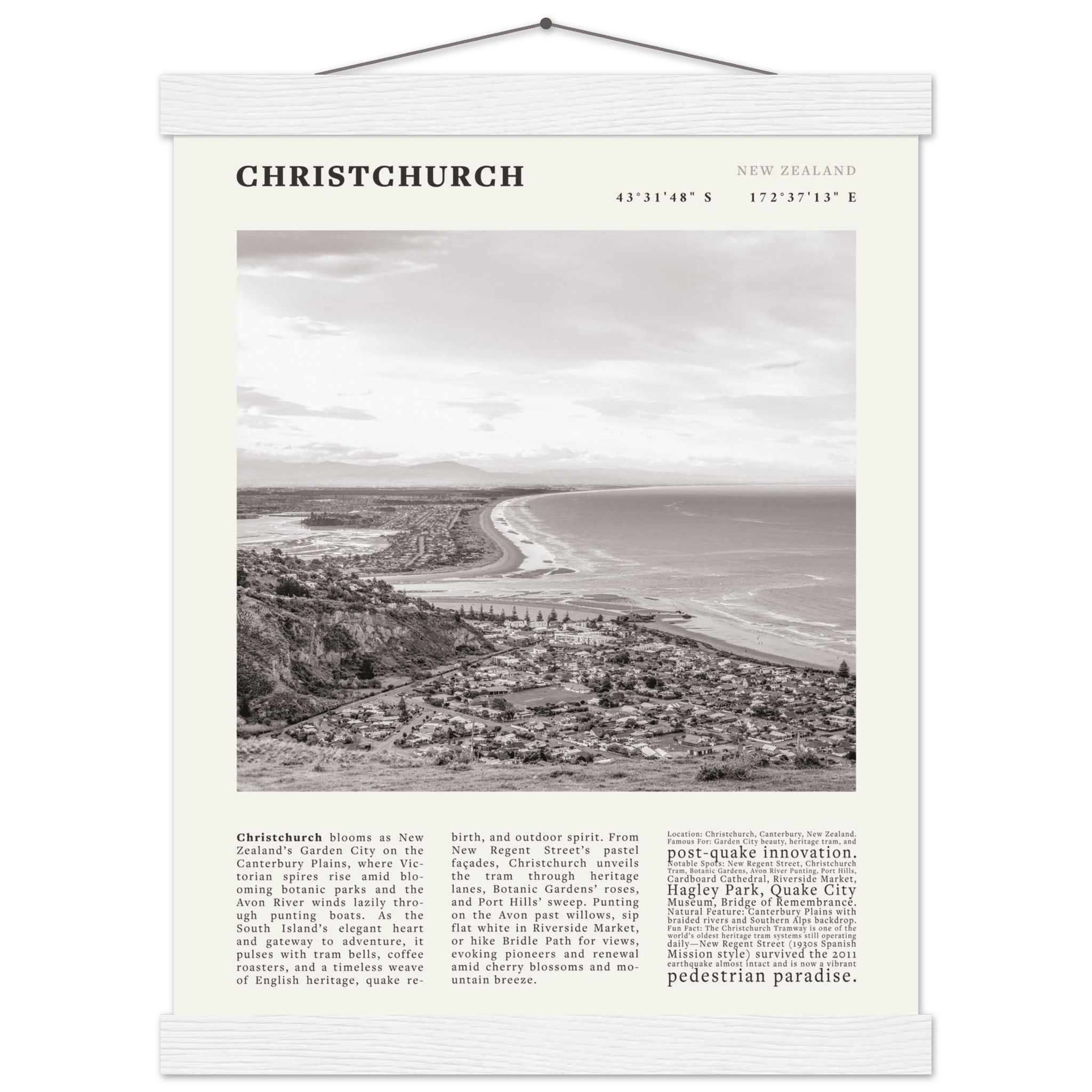 Christchurch New Zealand Poster Black and White – Vintage Garden City Panorama Print - Evergreen Posters