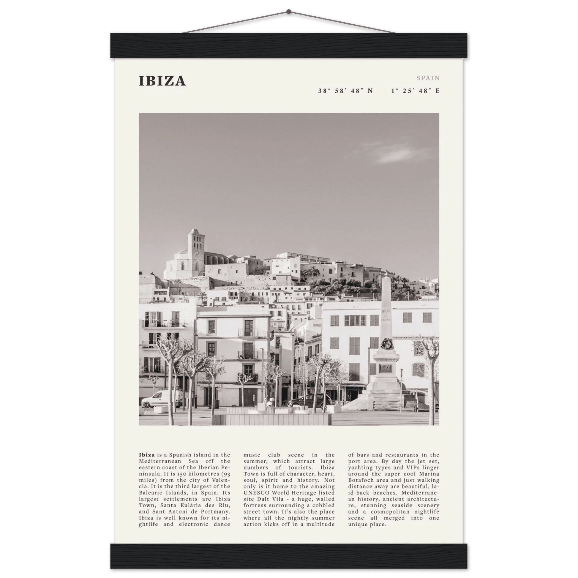 Ibiza Poster | Black & White Spanish Island Wall Art | Spain Travel Print - Evergreen Posters