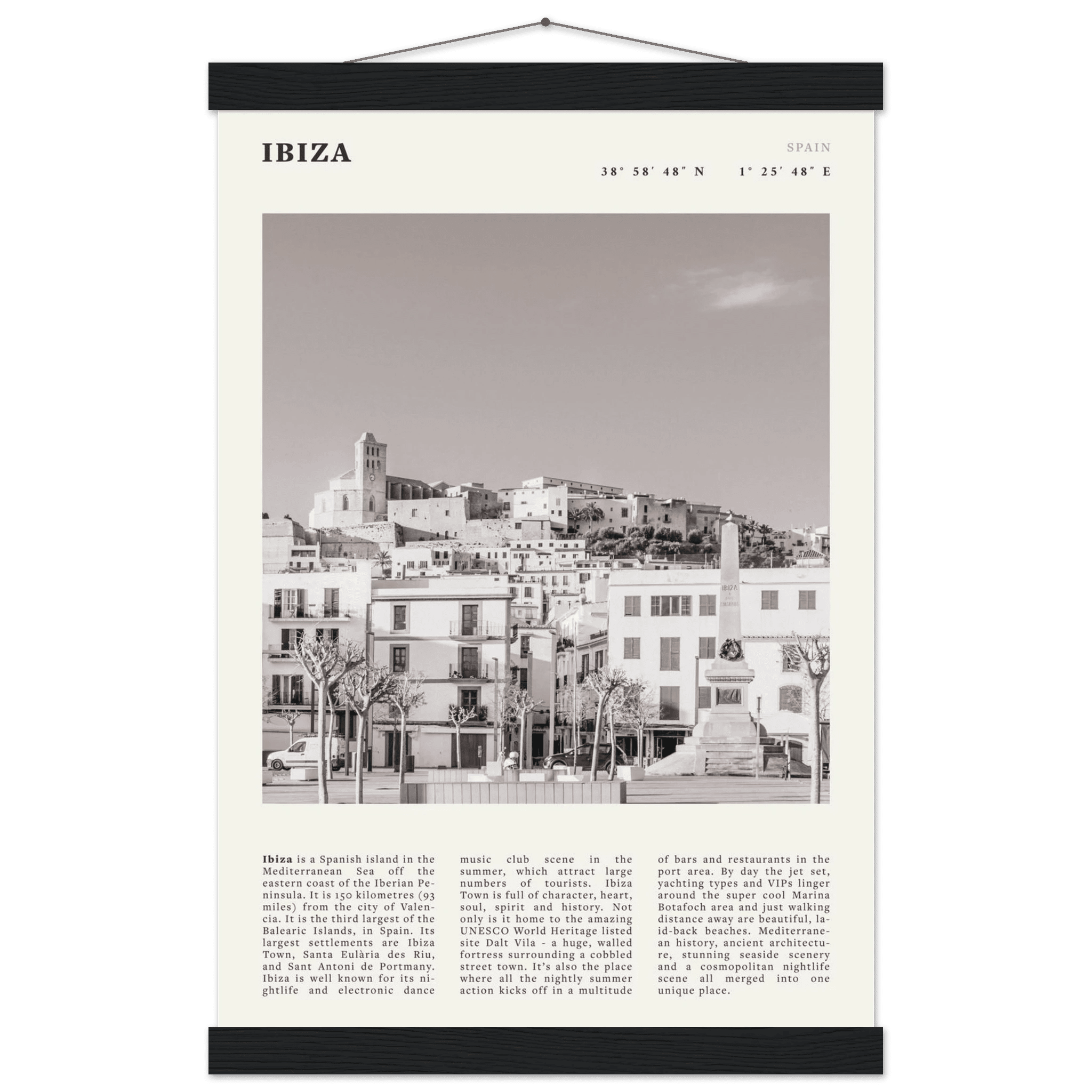 Ibiza Poster | Black & White Spanish Island Wall Art | Spain Travel Print - Evergreen Posters