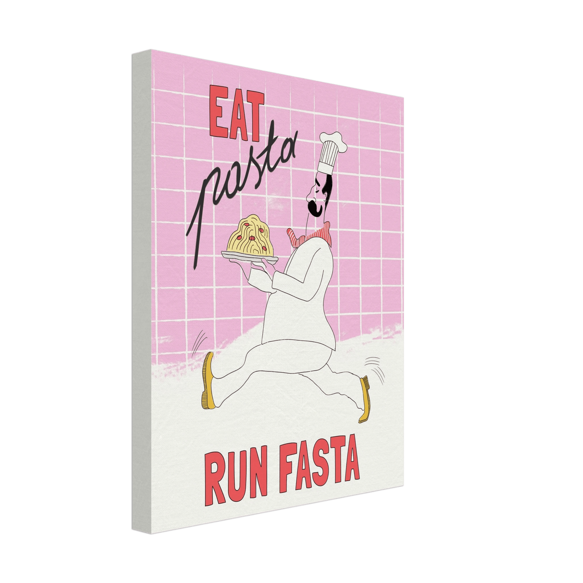 Eat Pasta Run Fasta Poster – Playful Kitchen Wall Art Print (Light Pink) - Evergreen Posters