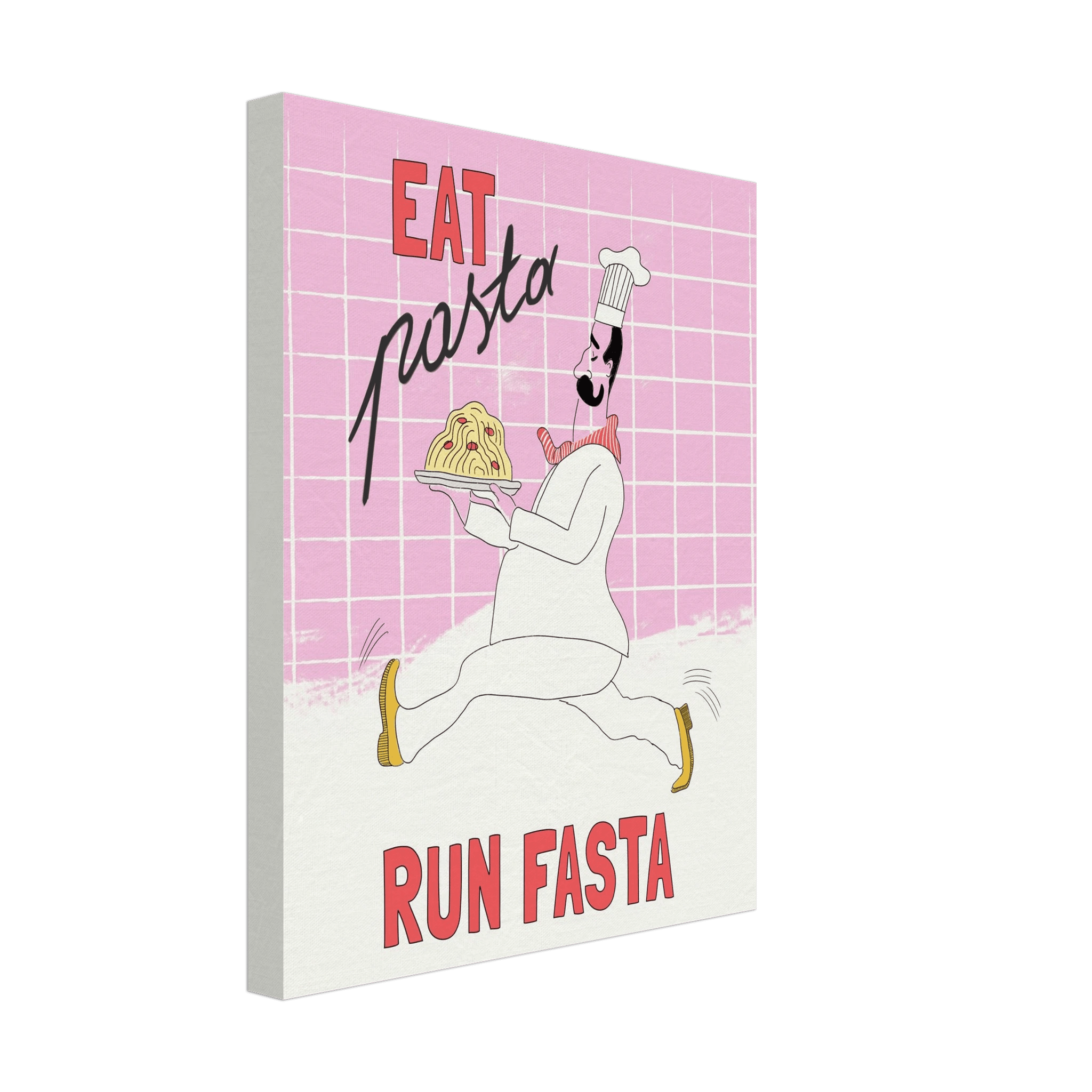 Eat Pasta Run Fasta Poster – Playful Kitchen Wall Art Print (Light Pink) - Evergreen Posters