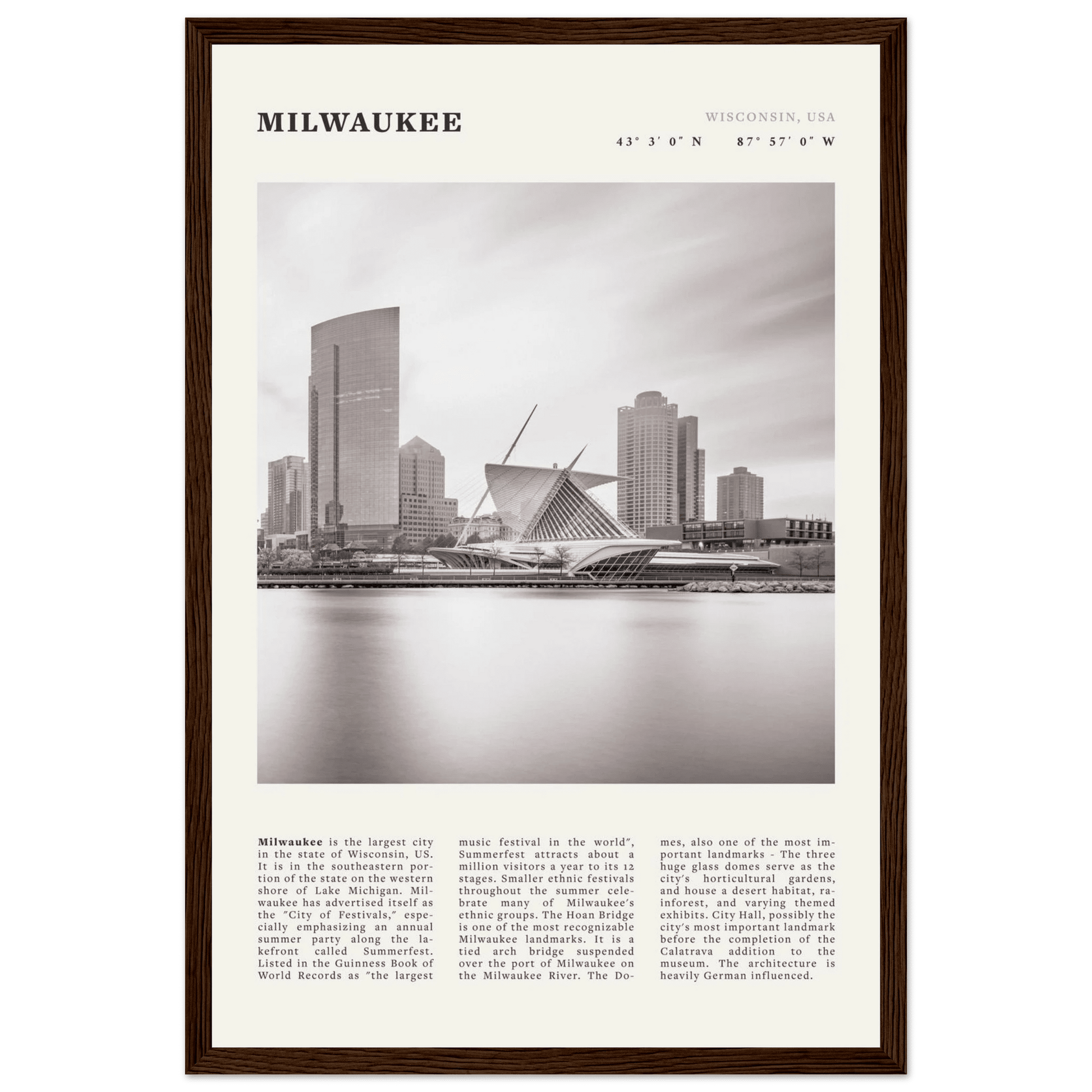 Milwaukee Poster | Black & White Wisconsin City Wall Art | USA Travel Print - Evergreen Posters