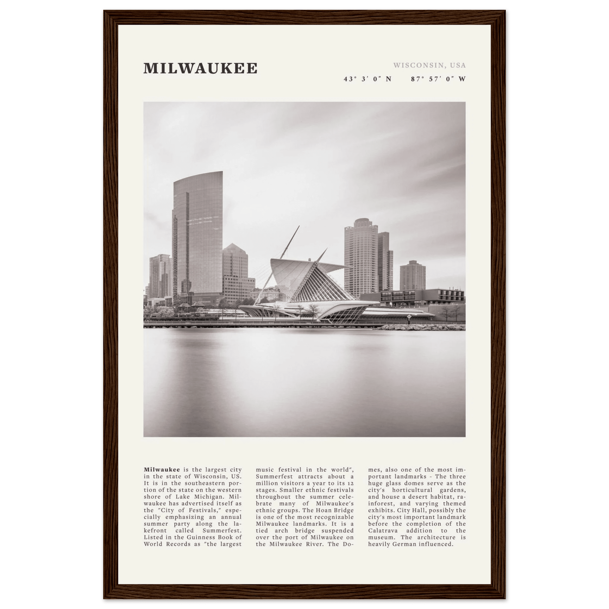 Milwaukee Poster | Black & White Wisconsin City Wall Art | USA Travel Print - Evergreen Posters