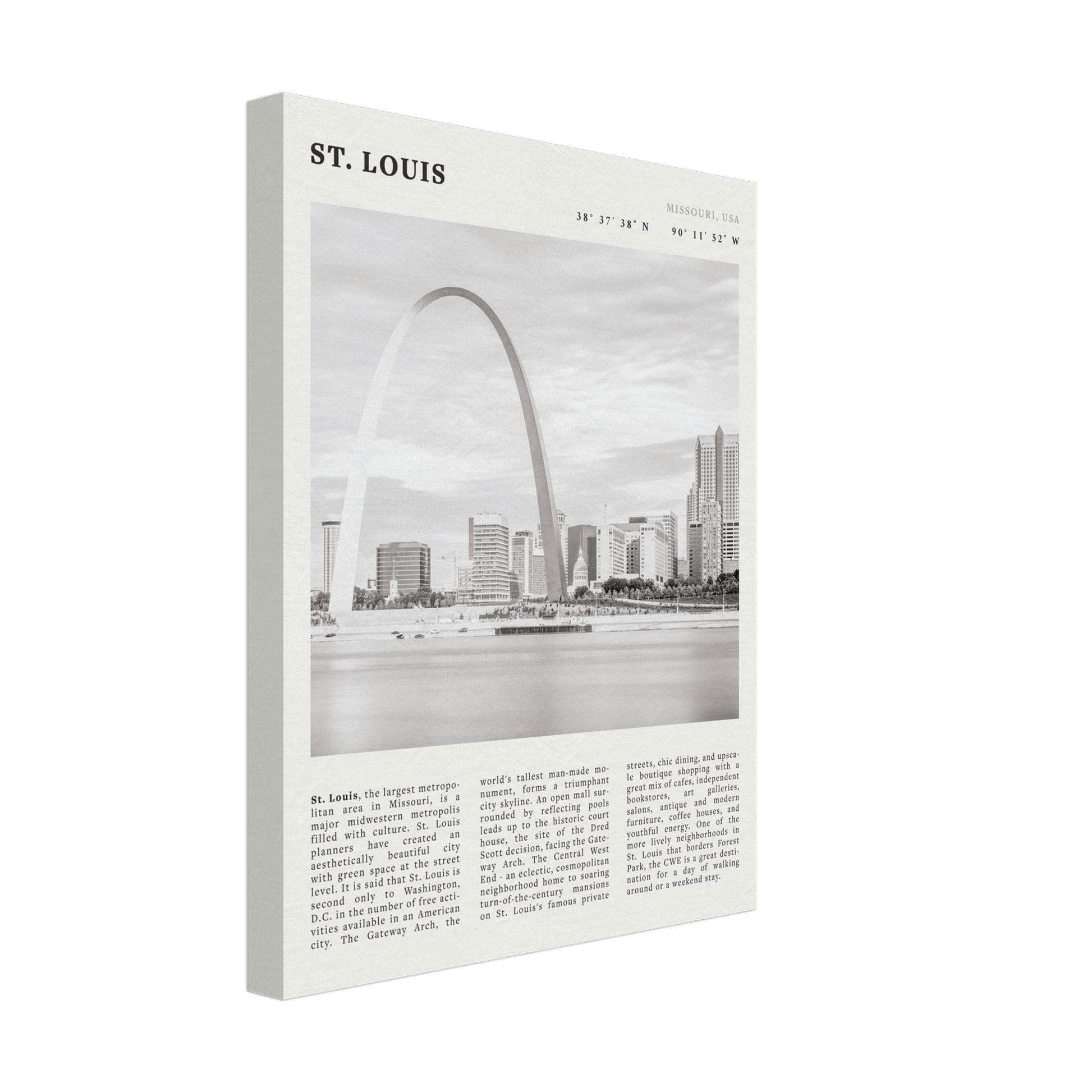 St. Louis Poster | Black & White Gateway Arch Wall Art | Missouri Travel Print - Evergreen Posters