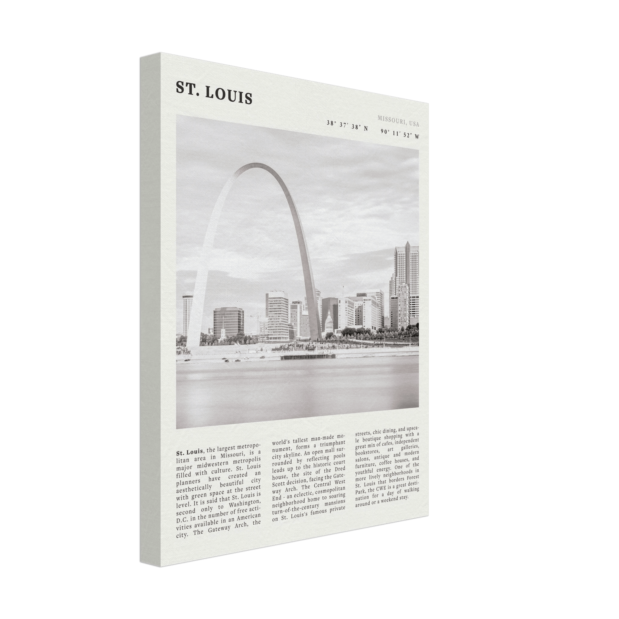 St. Louis Poster | Black & White Gateway Arch Wall Art | Missouri Travel Print - Evergreen Posters