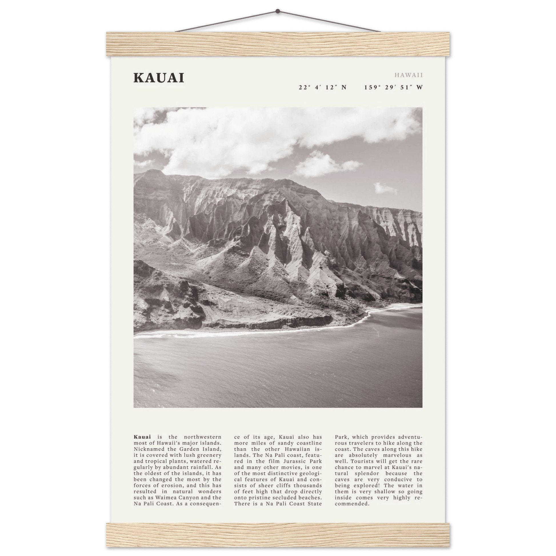 Kauai Poster | Black & White Na Pali Coast Wall Art | Hawaii Travel Print Decor - Evergreen Posters