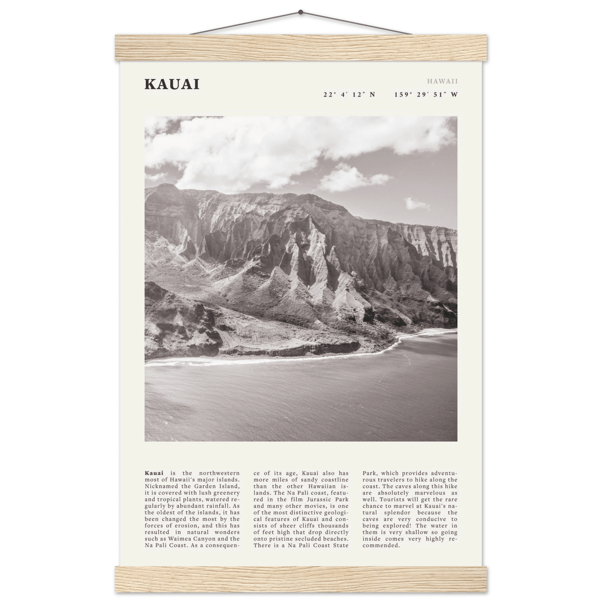 Kauai Poster | Black & White Na Pali Coast Wall Art | Hawaii Travel Print Decor - Evergreen Posters