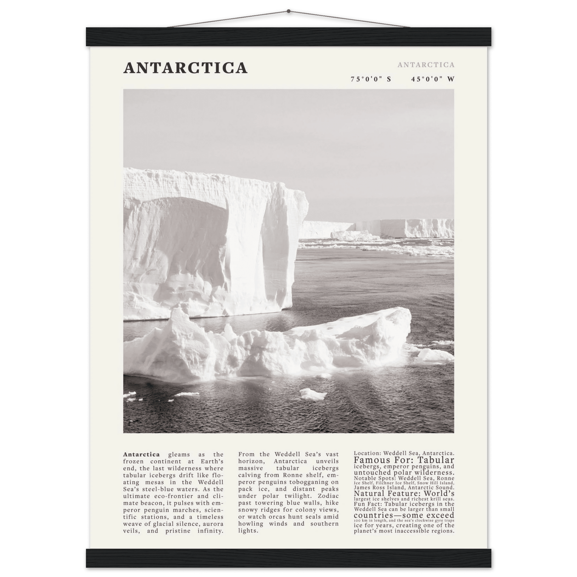 Antarctica Poster Black and White – Vintage Weddell Sea Iceberg Print (Digital & Printed Options) - Evergreen Posters