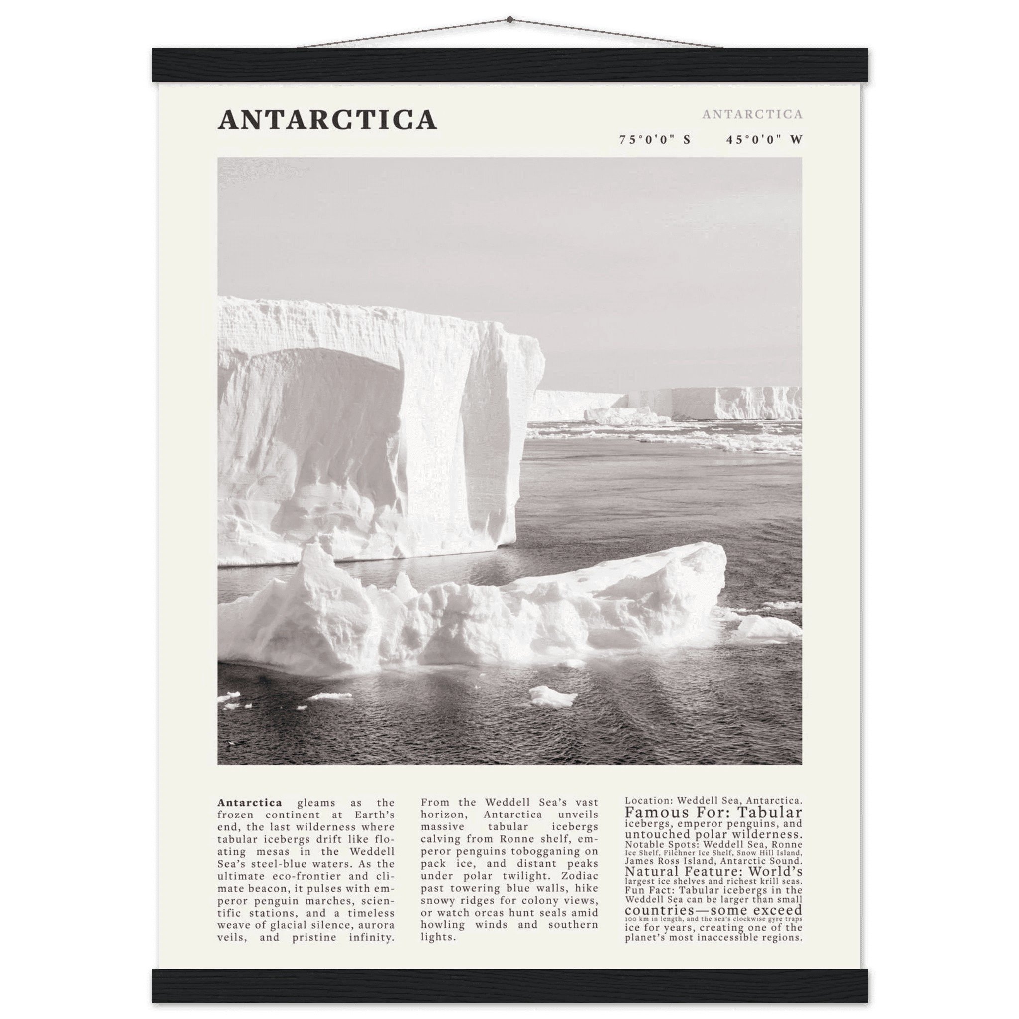 Antarctica Poster Black and White – Vintage Weddell Sea Iceberg Print (Digital & Printed Options) - Evergreen Posters