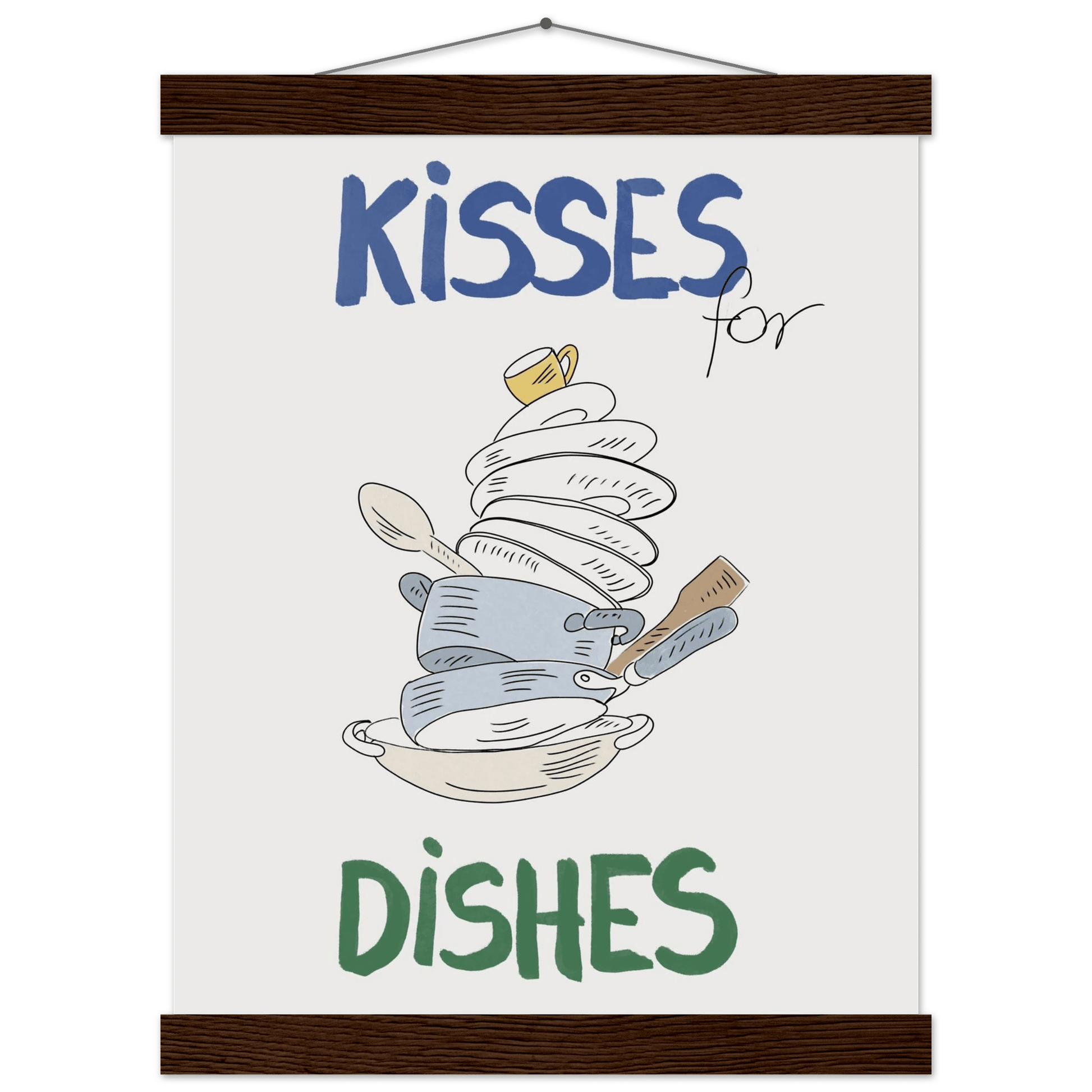Kisses for Dishes Poster – Funny Kitchen Wall Art Print (Digital & Printed Options) - Evergreen Posters