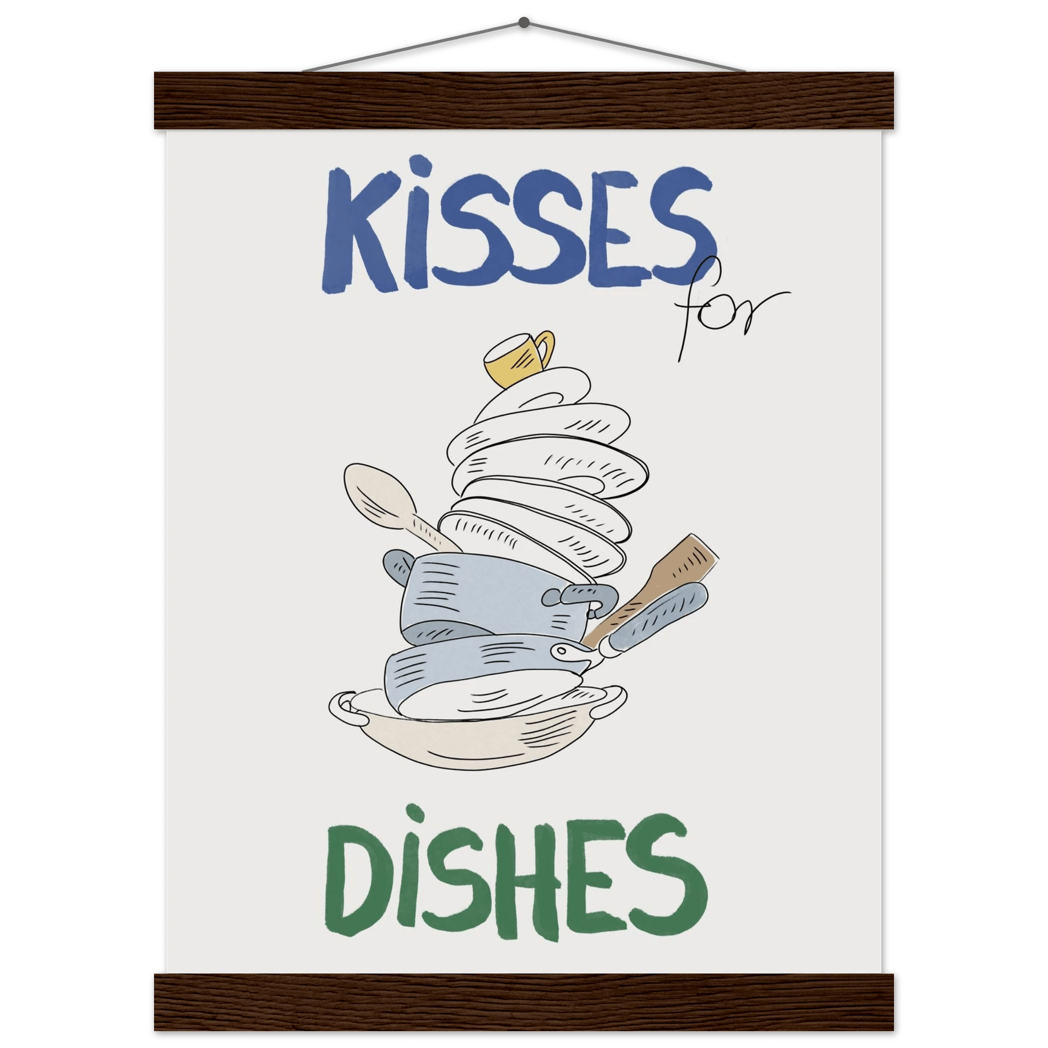 Kisses for Dishes Poster – Funny Kitchen Wall Art Print (Digital & Printed Options) - Evergreen Posters