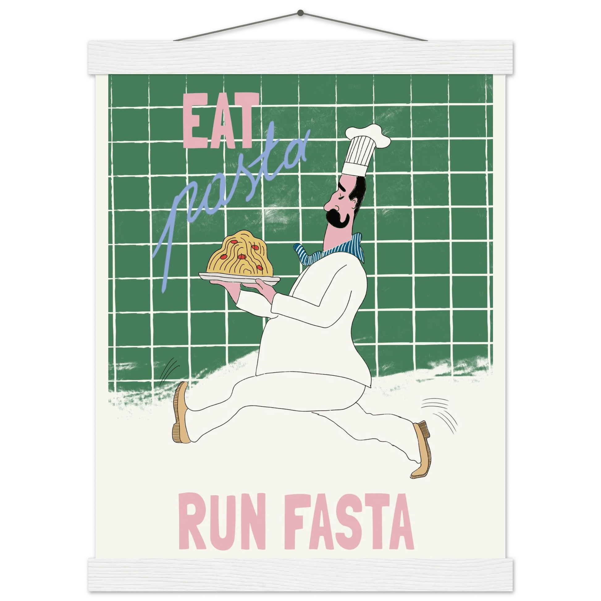 Eat Pasta Run Fasta Poster – Playful Kitchen Wall Art Print (Green Edition) - Evergreen Posters
