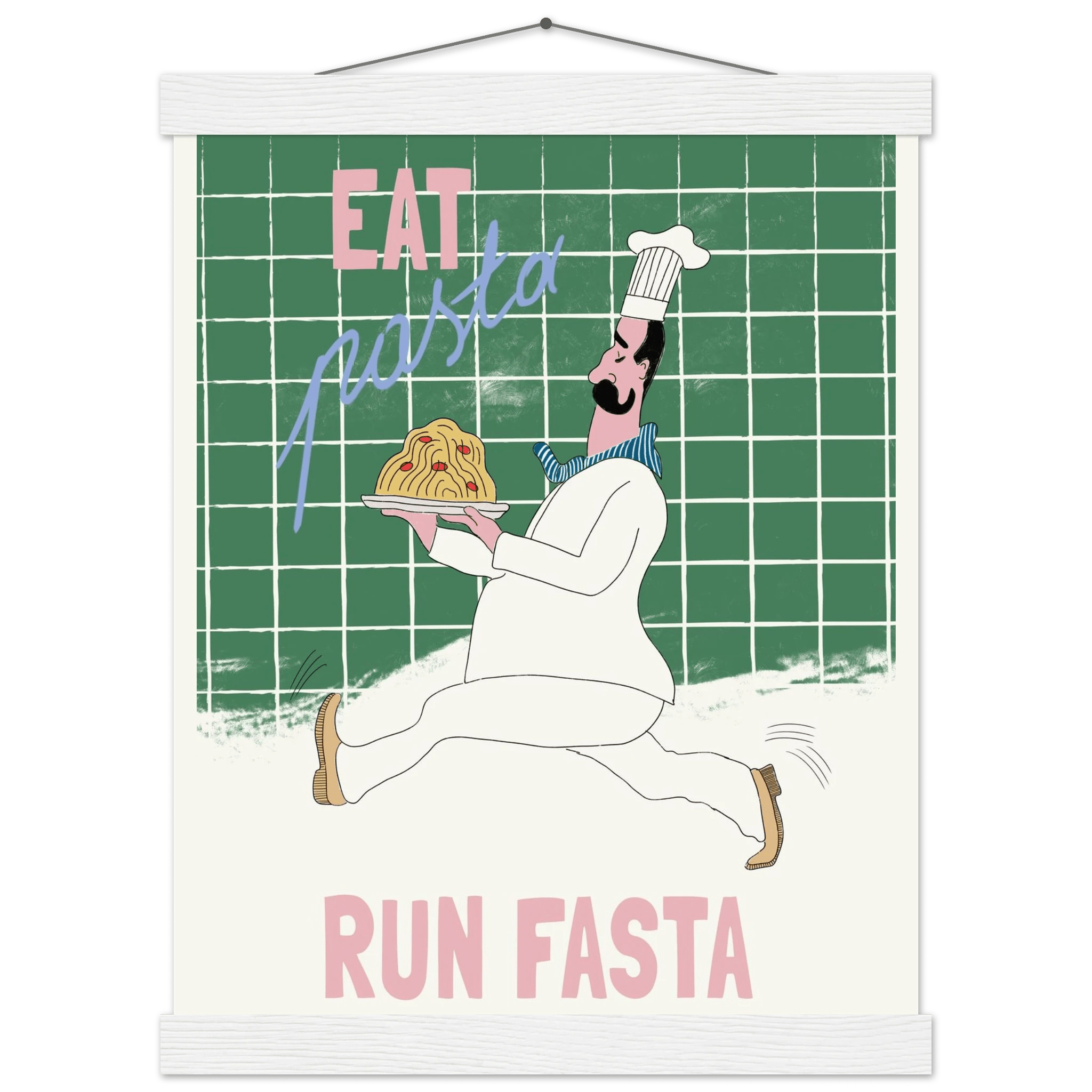 Eat Pasta Run Fasta Poster – Playful Kitchen Wall Art Print (Green Edition) - Evergreen Posters