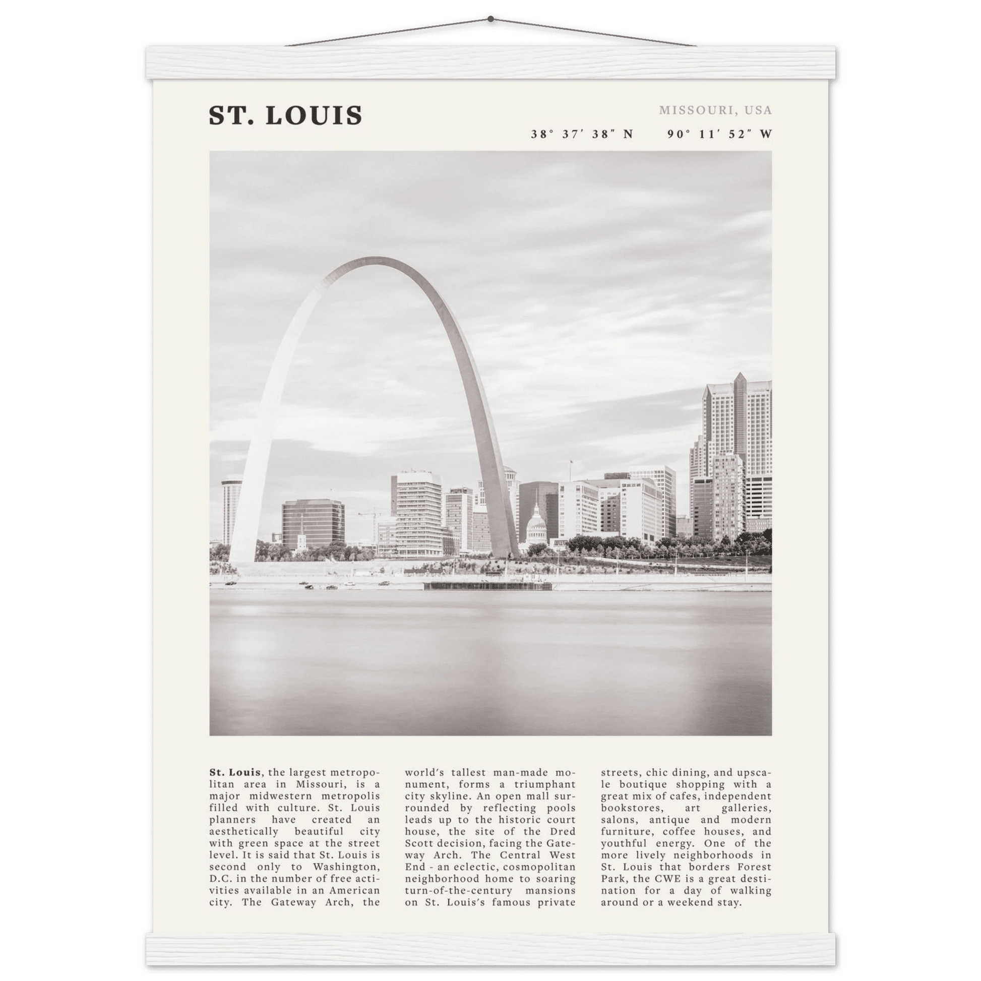 St. Louis Poster | Black & White Gateway Arch Wall Art | Missouri Travel Print - Evergreen Posters