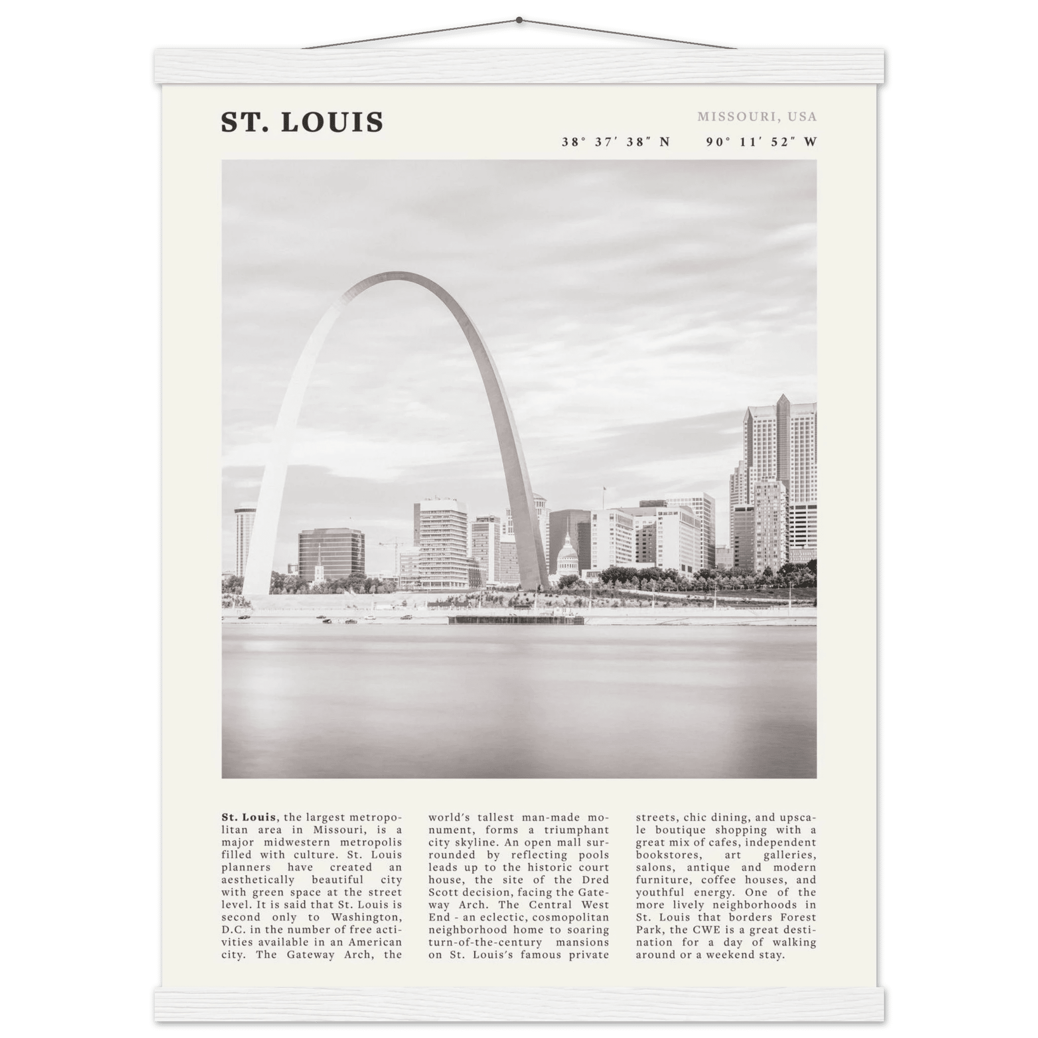 St. Louis Poster | Black & White Gateway Arch Wall Art | Missouri Travel Print - Evergreen Posters