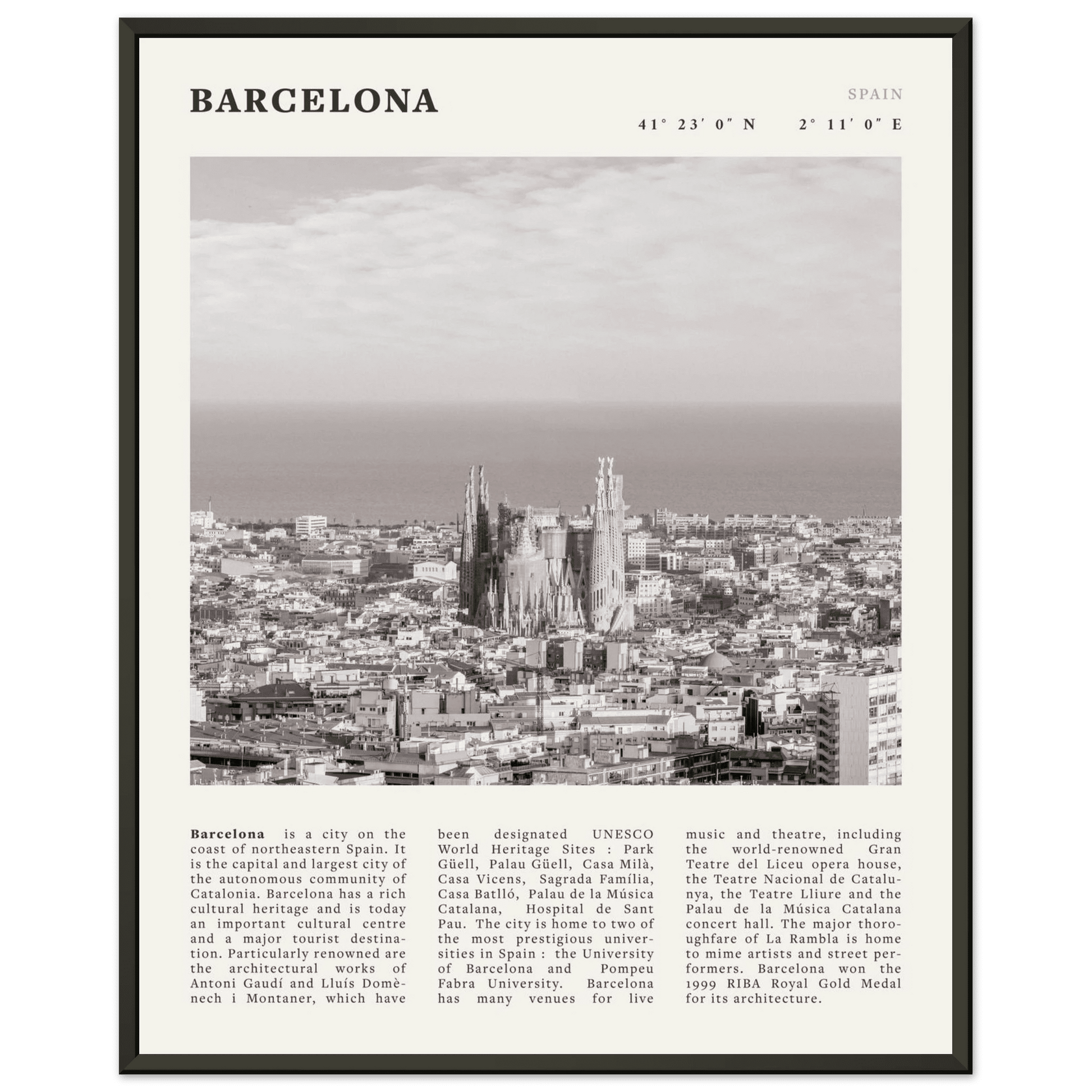 Barcelona Poster | Black & White Sagrada Familia Wall Art | Spain Travel Print - Evergreen Posters