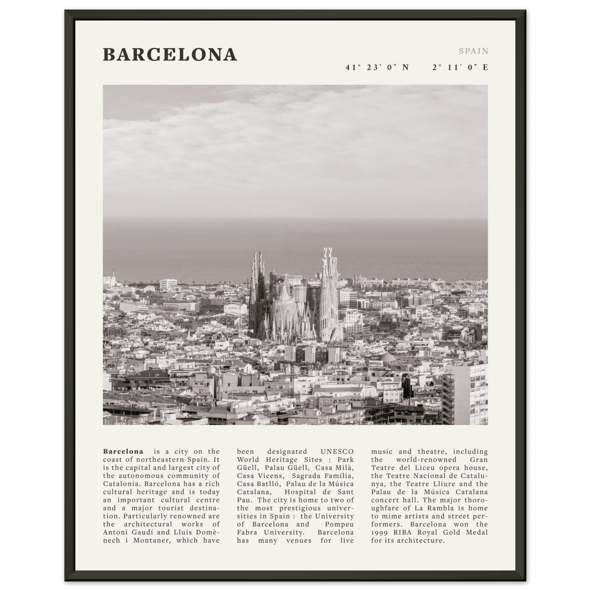 Barcelona Poster | Black & White Sagrada Familia Wall Art | Spain Travel Print - Evergreen Posters