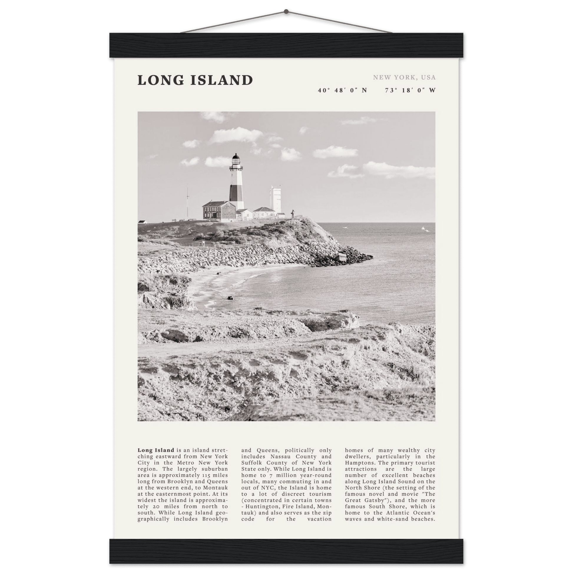 Long Island Poster | Black & White Montauk Lighthouse Wall Art | New York Print - Evergreen Posters