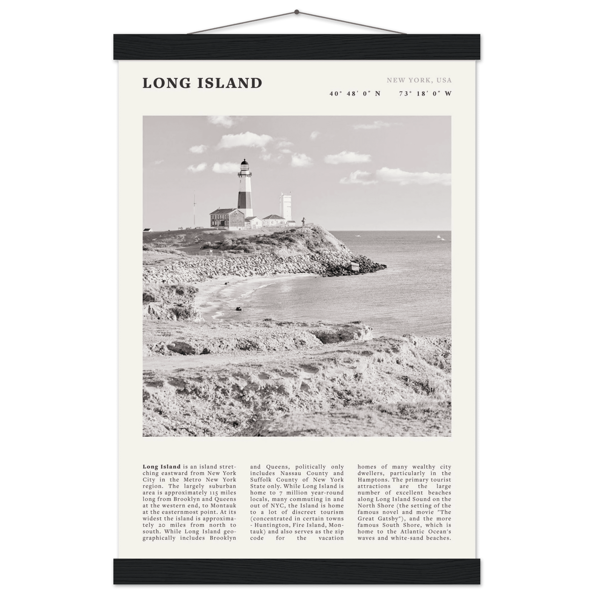 Long Island Poster | Black & White Montauk Lighthouse Wall Art | New York Print - Evergreen Posters