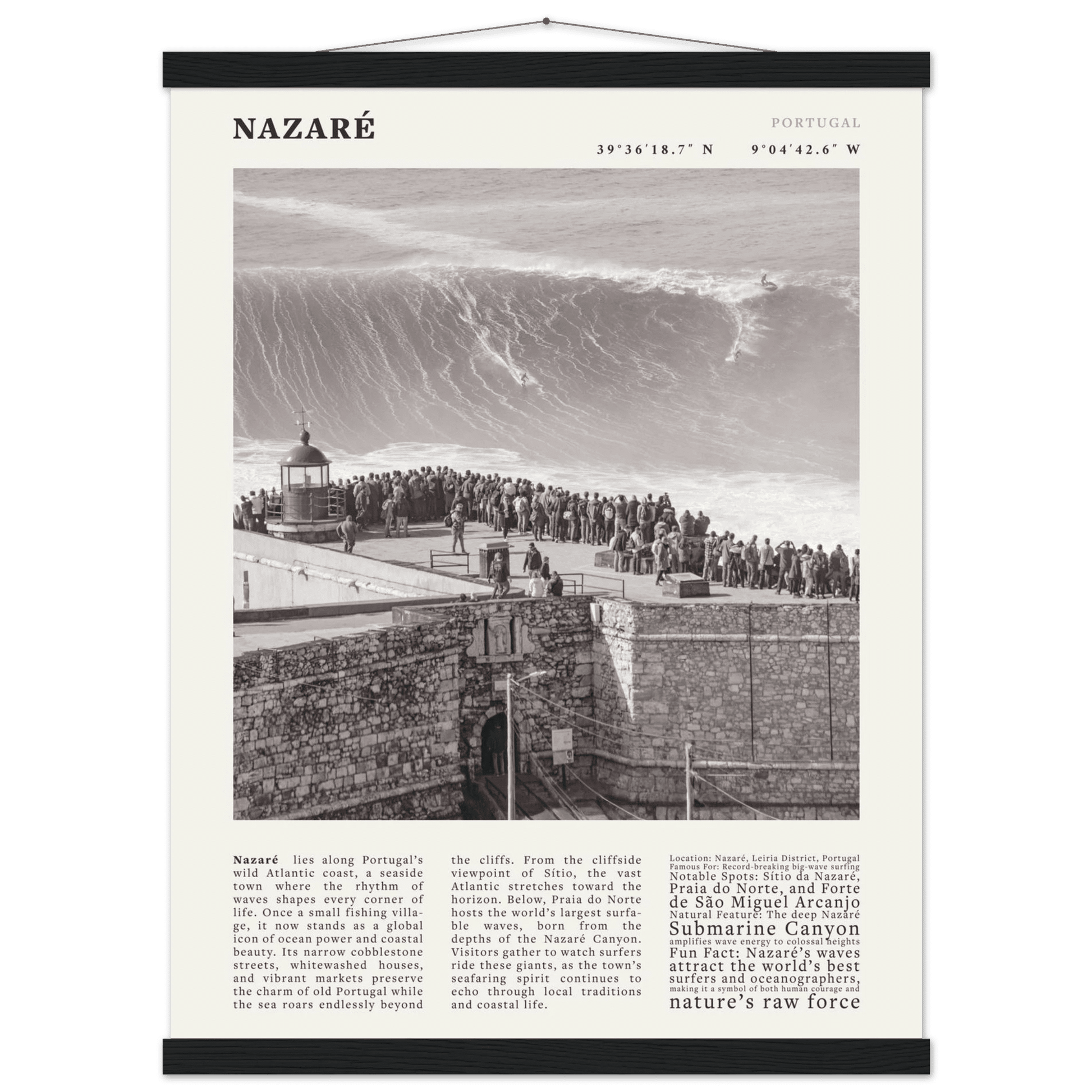 Nazaré Portugal Poster Black and White – Vintage Big Waves Surf Print (Digital & Printed Options) - Evergreen Posters