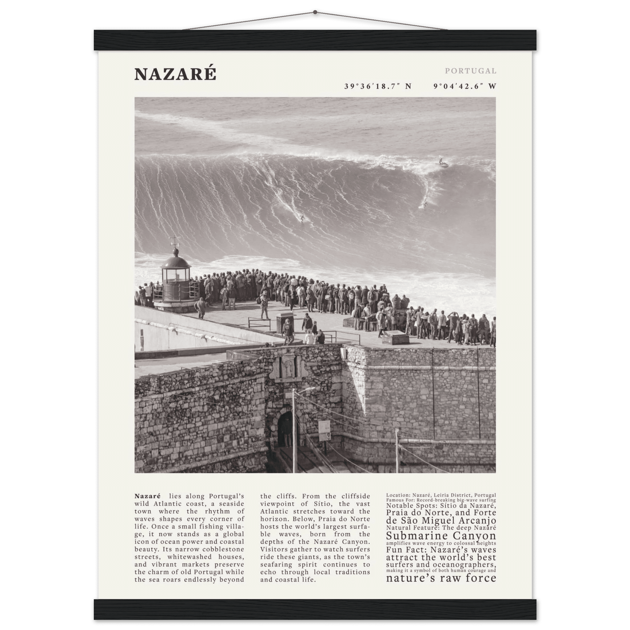 Nazaré Portugal Poster Black and White – Vintage Big Waves Surf Print (Digital & Printed Options) - Evergreen Posters