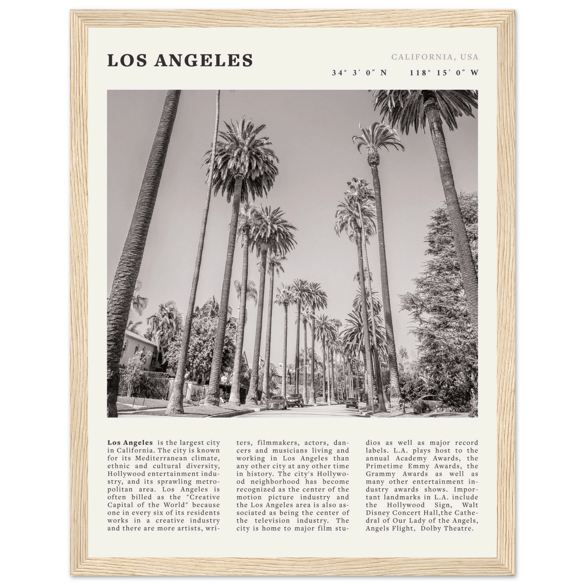 Los Angeles Poster | Black & White Palm Trees Wall Art | California Travel Print - Evergreen Posters