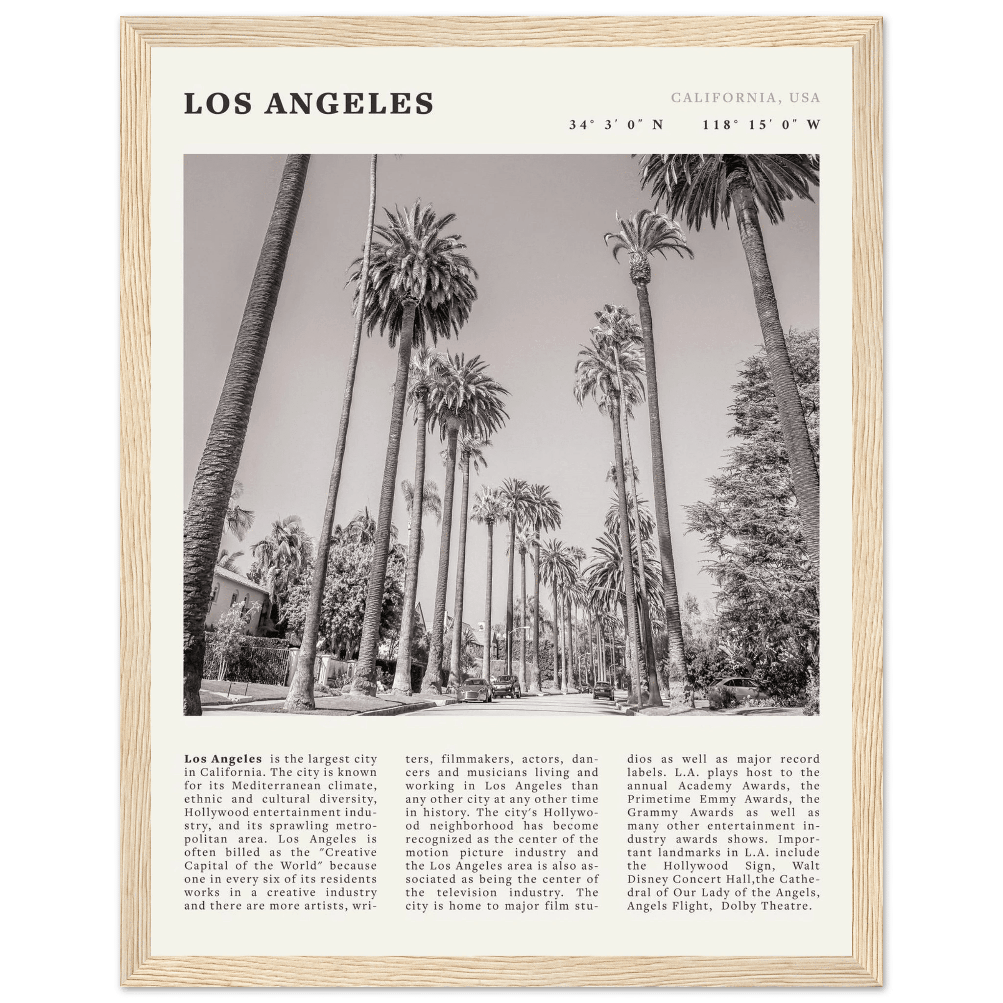 Los Angeles Poster | Black & White Palm Trees Wall Art | California Travel Print - Evergreen Posters