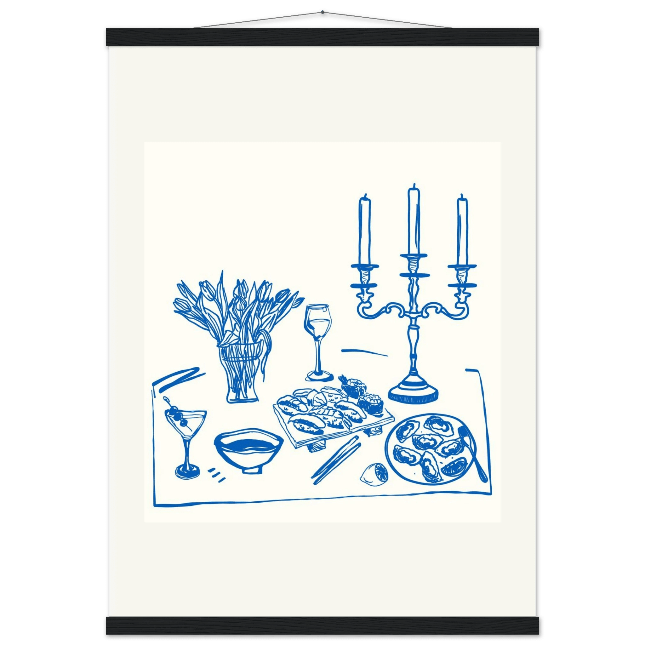 Fine Dining Table Print | Blue Line Art Kitchen Wall Art | Elegant Dining Room Poster - Evergreen Posters