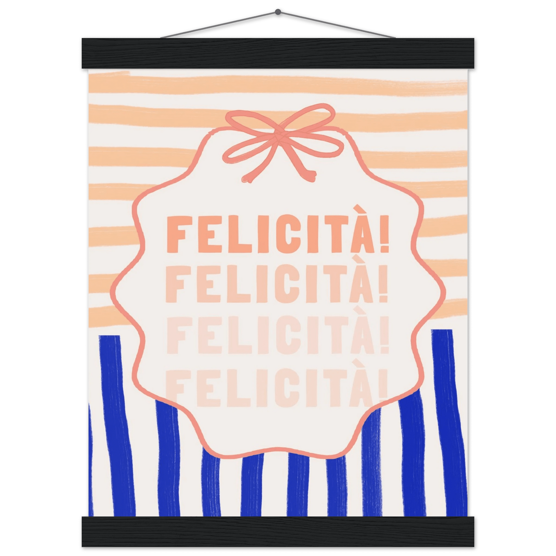 Felicità Italian Happiness Quote Print | Coquette Stripe Wall Art - Evergreen Posters