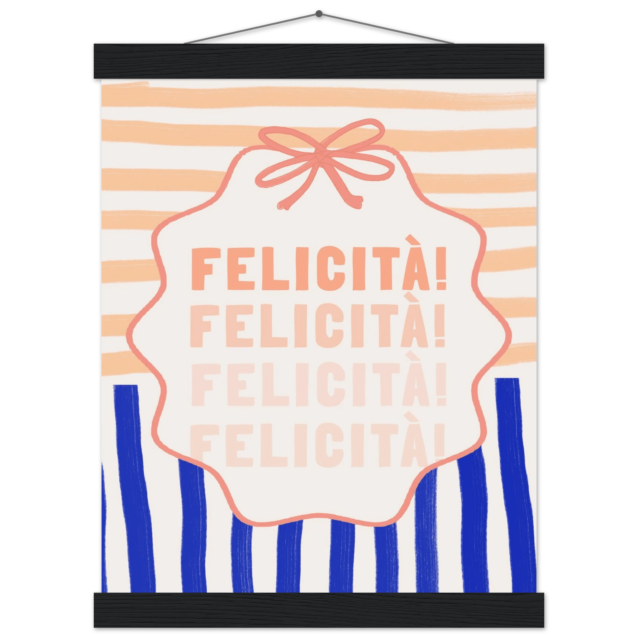 Felicità Italian Happiness Quote Print | Coquette Stripe Wall Art - Evergreen Posters
