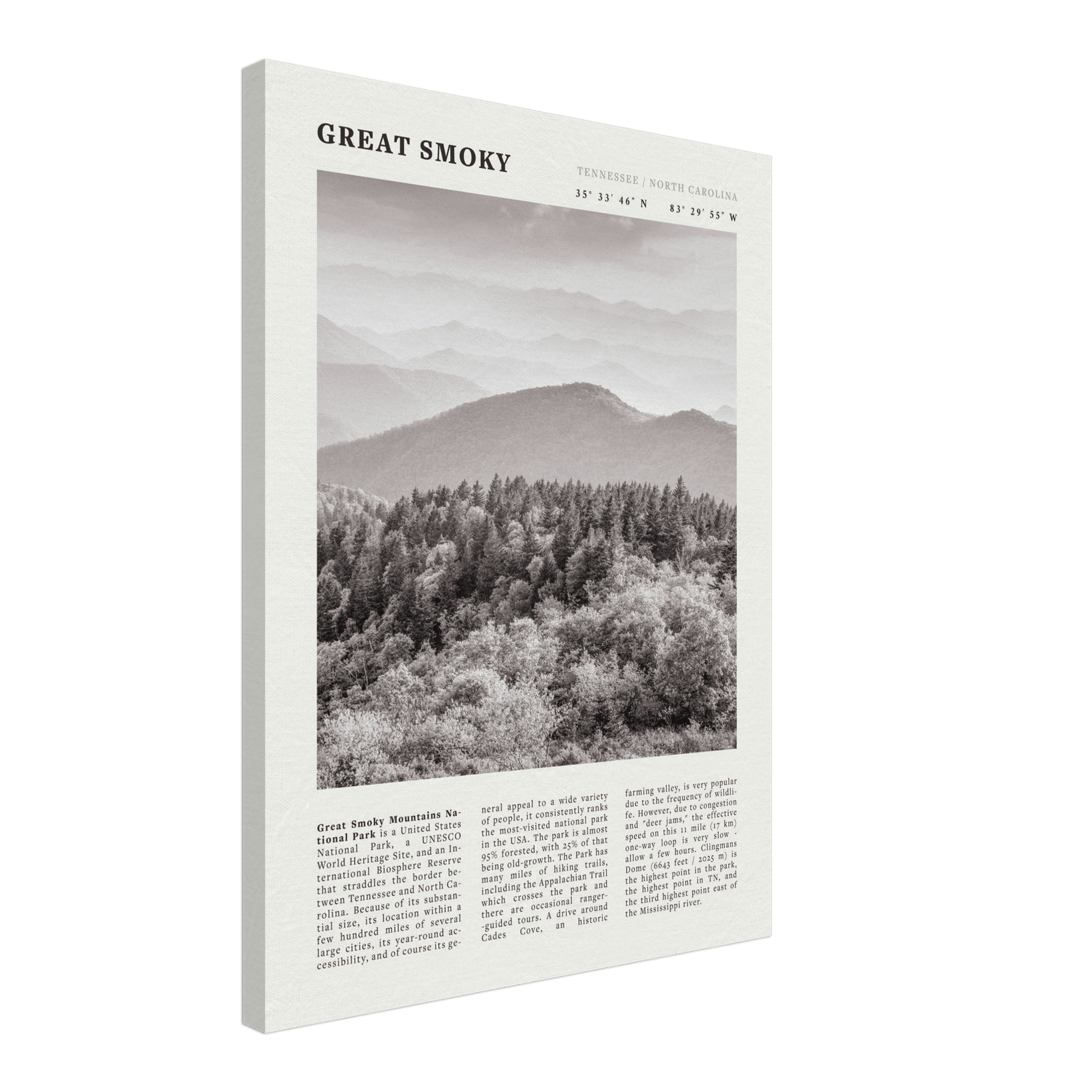 Great Smoky Mountains Poster | Black & White National Park Wall Art | Tennessee Print - Evergreen Posters