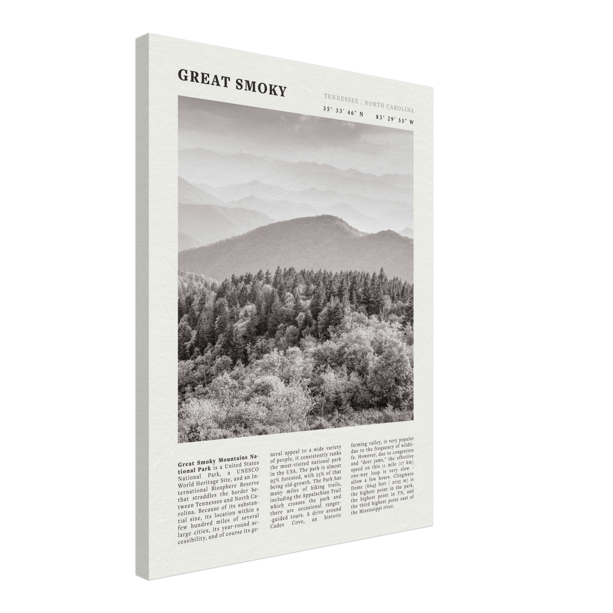 Great Smoky Mountains Poster | Black & White National Park Wall Art | Tennessee Print - Evergreen Posters