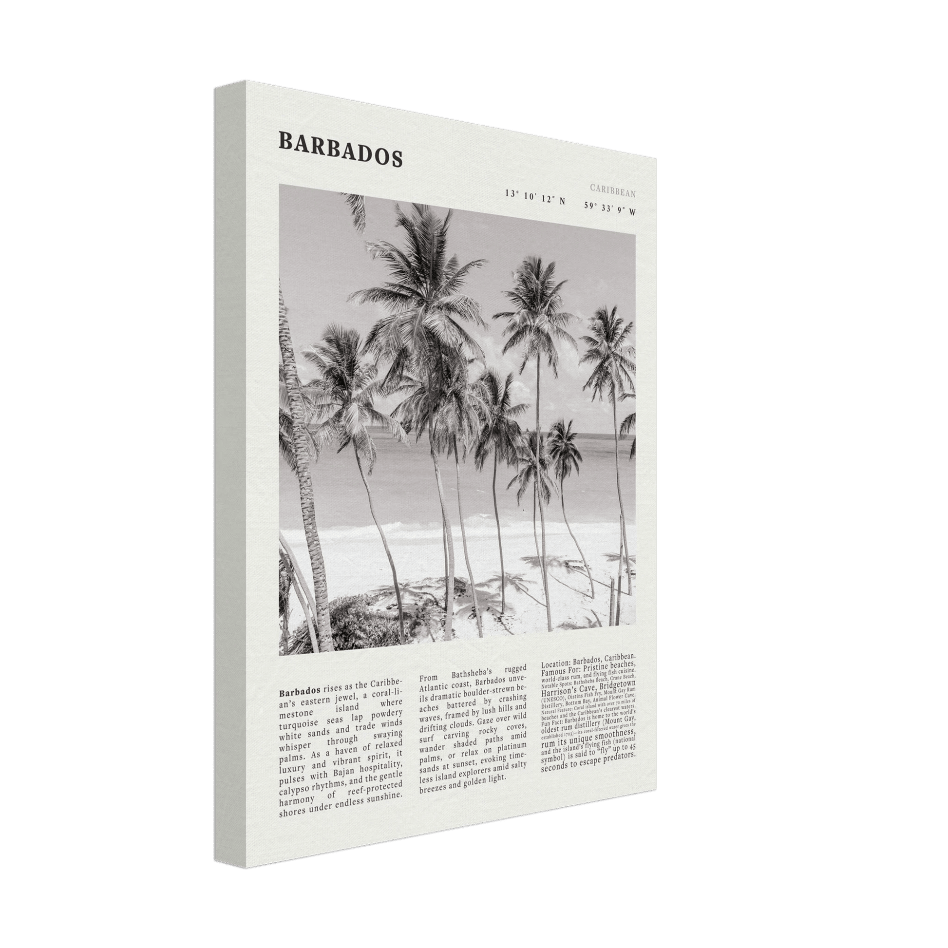 Barbados Poster Black and White – Vintage Caribbean Palm Beach Print (Digital & Printed Options) - Evergreen Posters