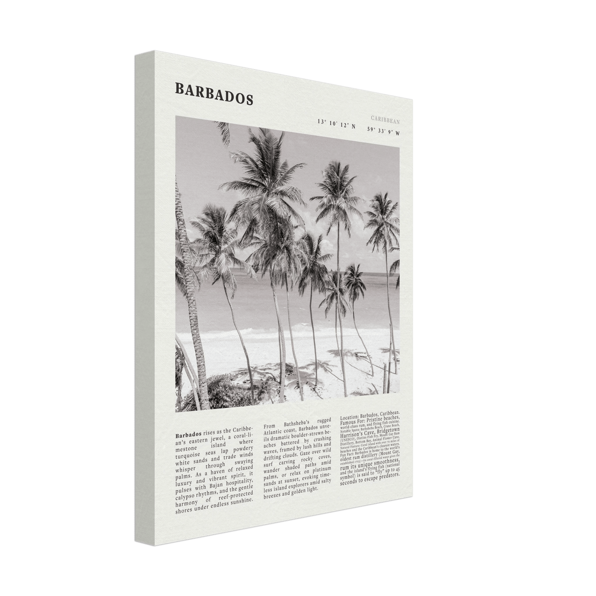 Barbados Poster Black and White – Vintage Caribbean Palm Beach Print (Digital & Printed Options) - Evergreen Posters