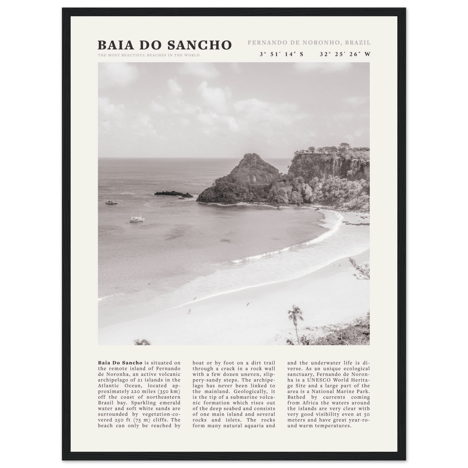Baia Do Sancho Poster | Black & White Brazil Beach Wall Art | Fernando de Noronha - Evergreen Posters