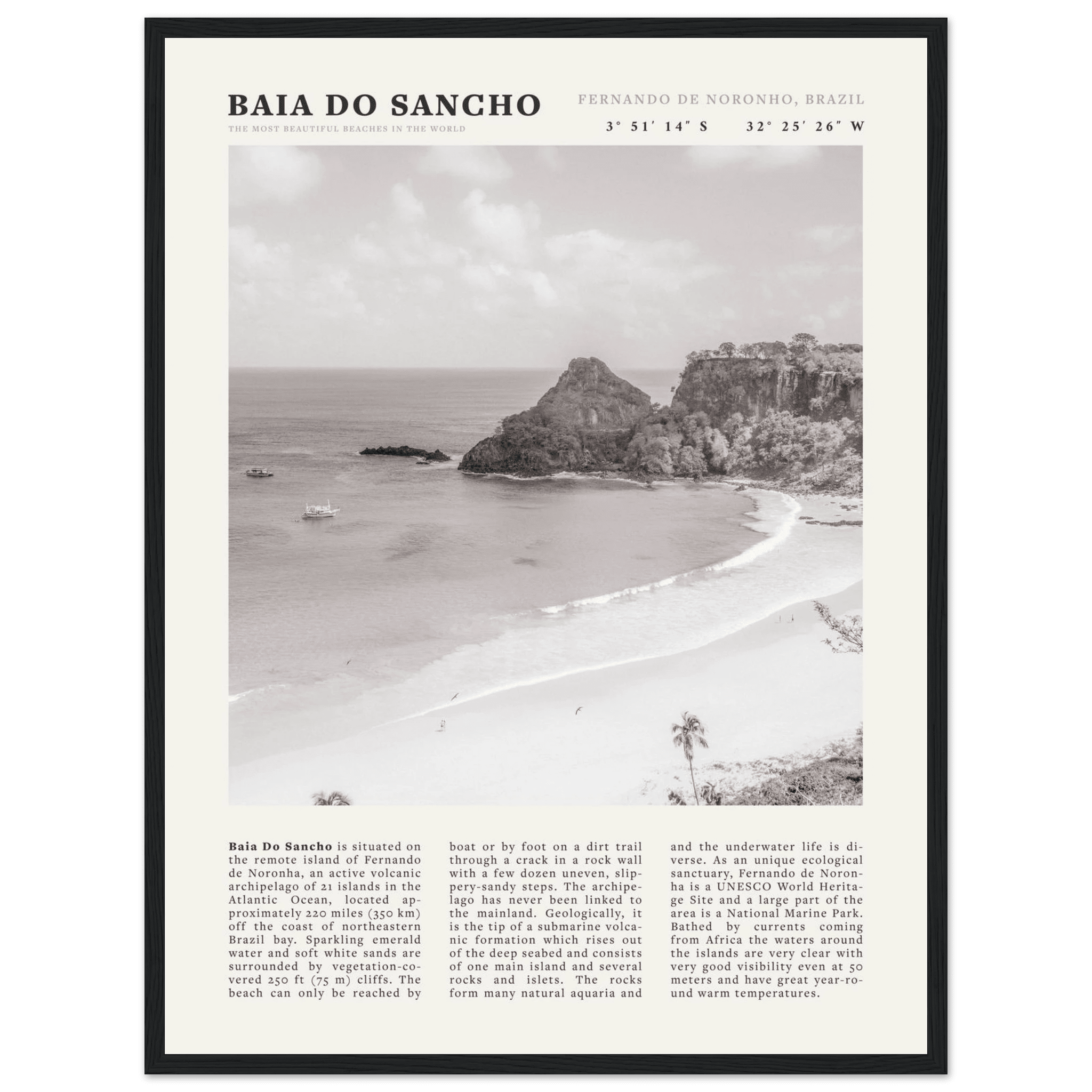 Baia Do Sancho Poster | Black & White Brazil Beach Wall Art | Fernando de Noronha - Evergreen Posters