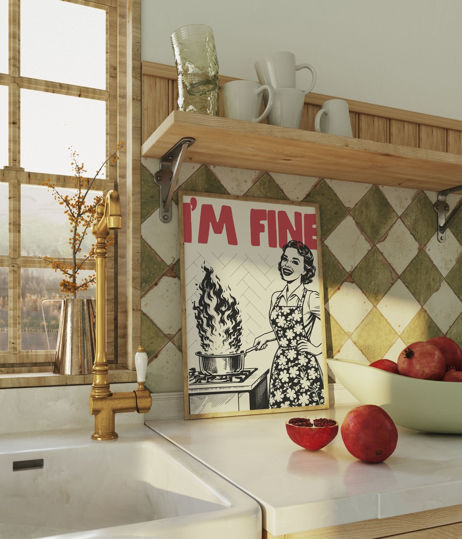 I'm Fine Poster – Funny Retro Kitchen Wall Art Print (Red Edition) - Evergreen Posters