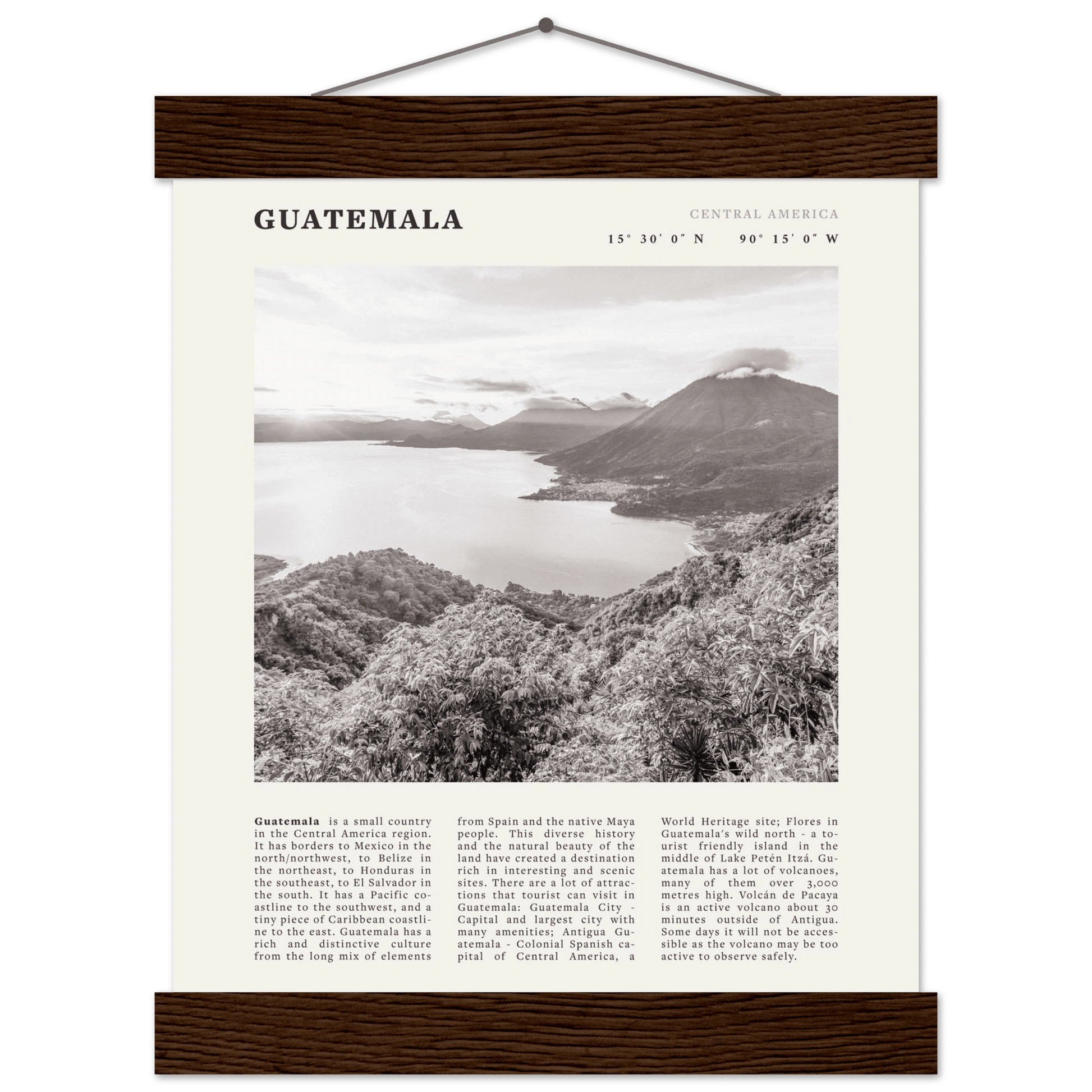Guatemala Poster | Black & White Lake Atitlan Wall Art | Central America Travel Print - Evergreen Posters