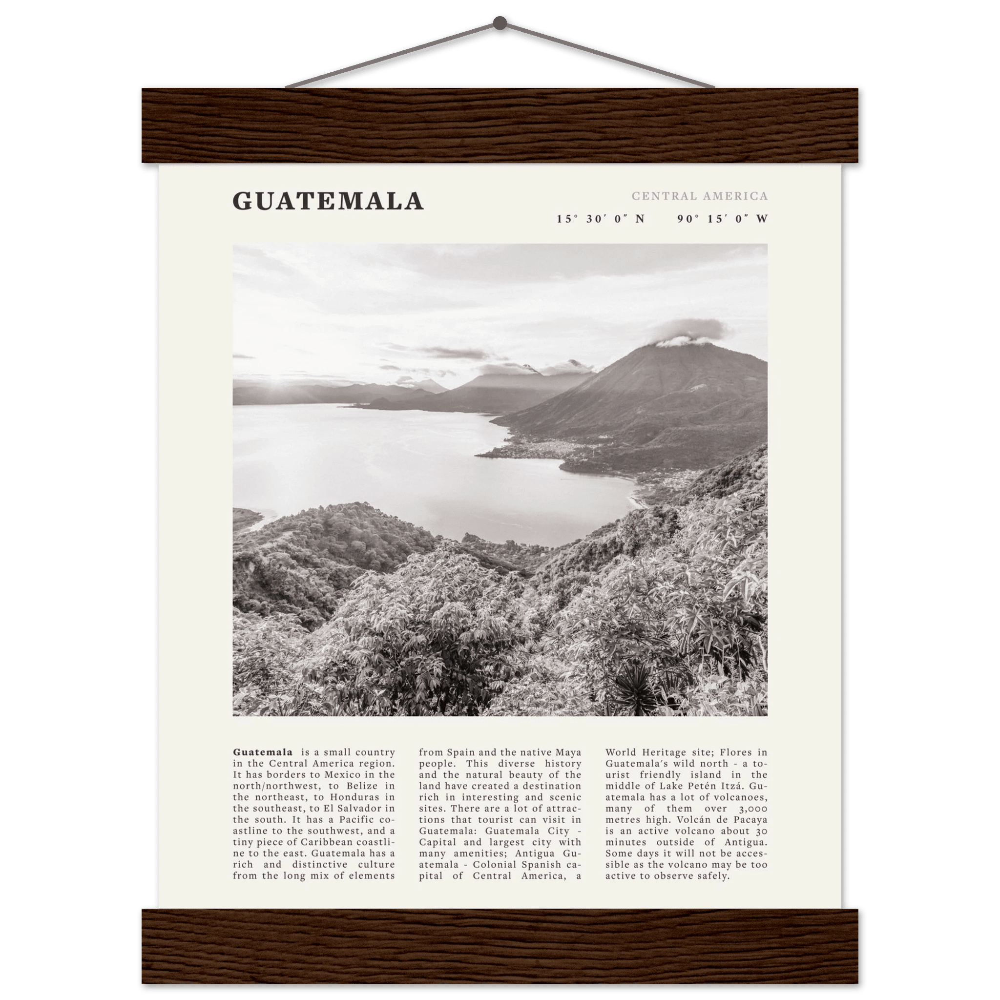 Guatemala Poster | Black & White Lake Atitlan Wall Art | Central America Travel Print - Evergreen Posters