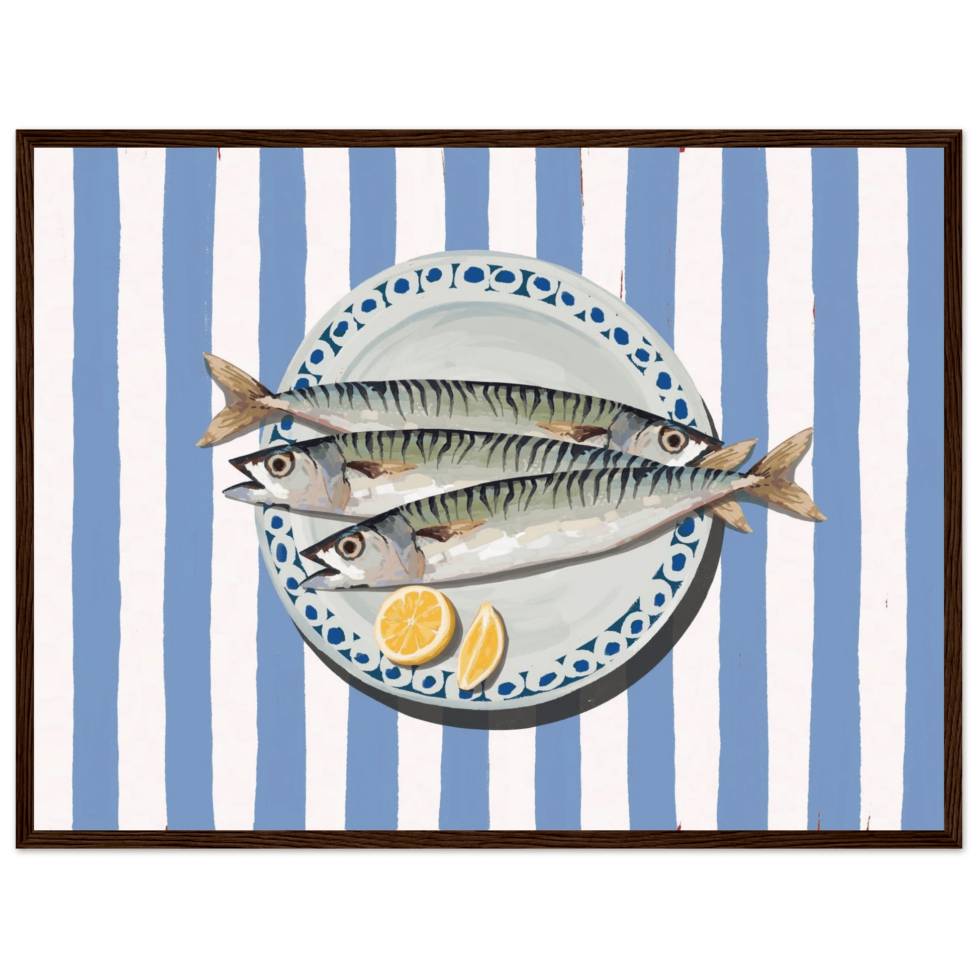 Sardines Print | Blue Stripe Fish Kitchen Wall Art | Coastal Food Poster - Evergreen Posters