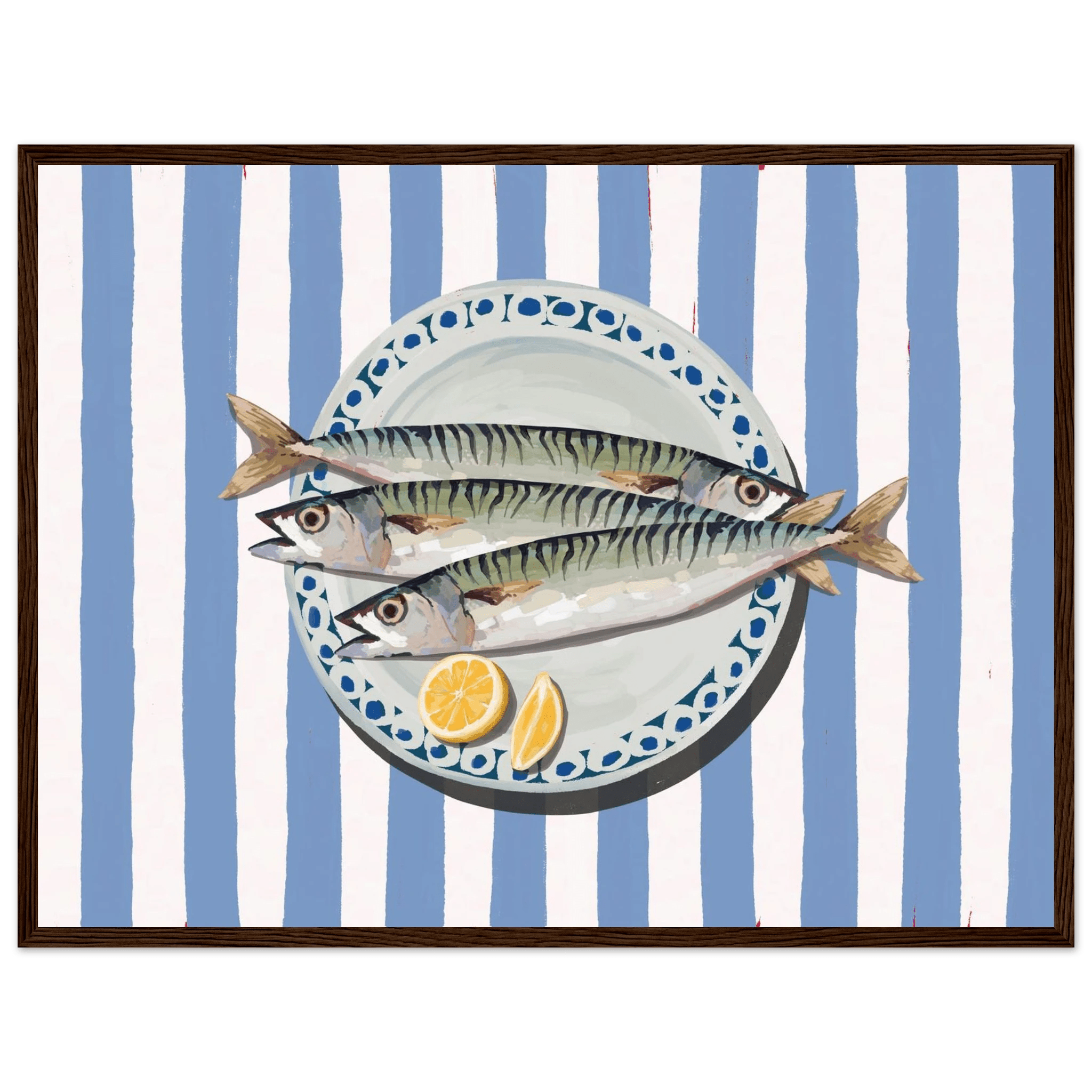 Sardines Print | Blue Stripe Fish Kitchen Wall Art | Coastal Food Poster - Evergreen Posters