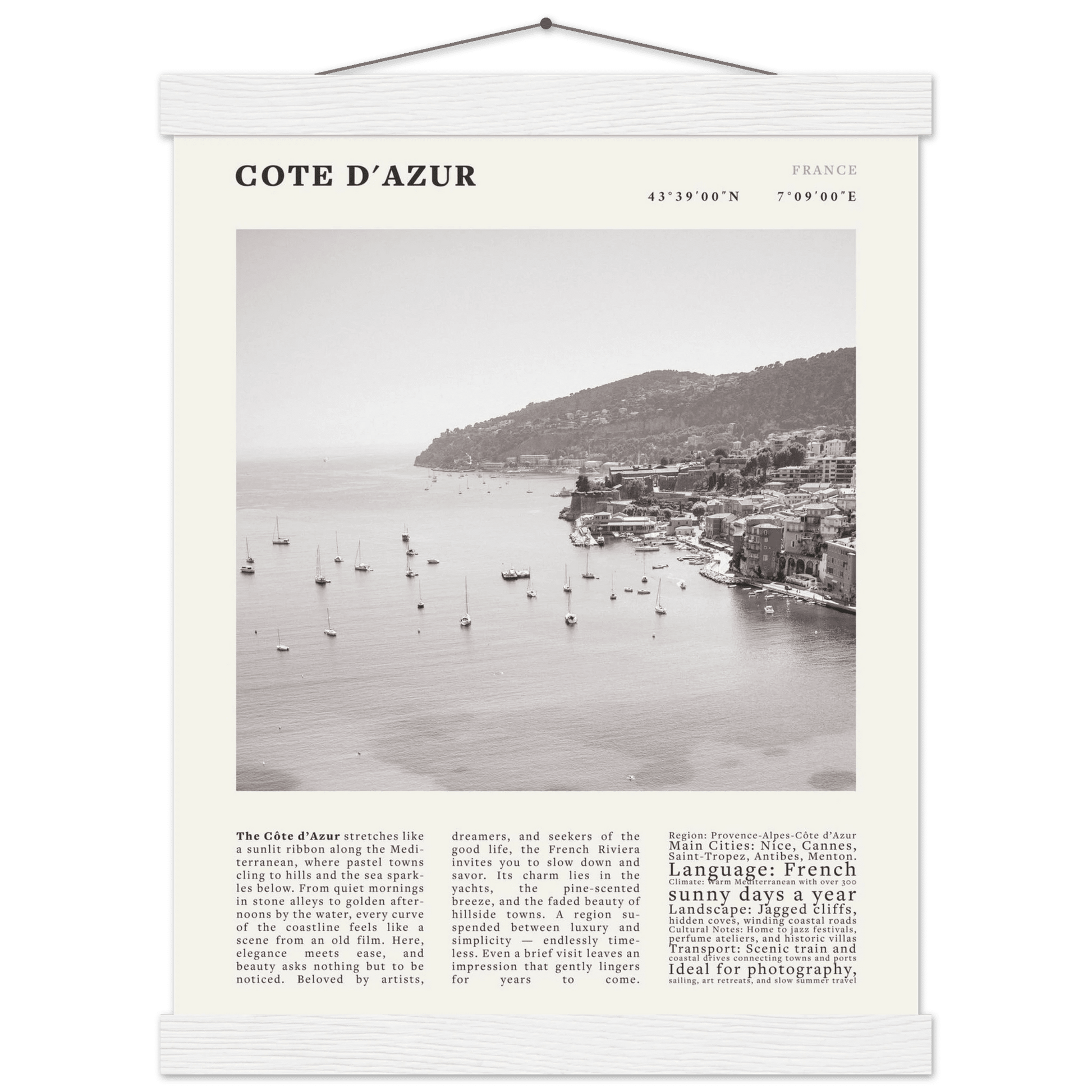 Côte d'Azur Poster Black and White – Vintage French Riviera Coast Print (Digital & Printed Options) - Evergreen Posters