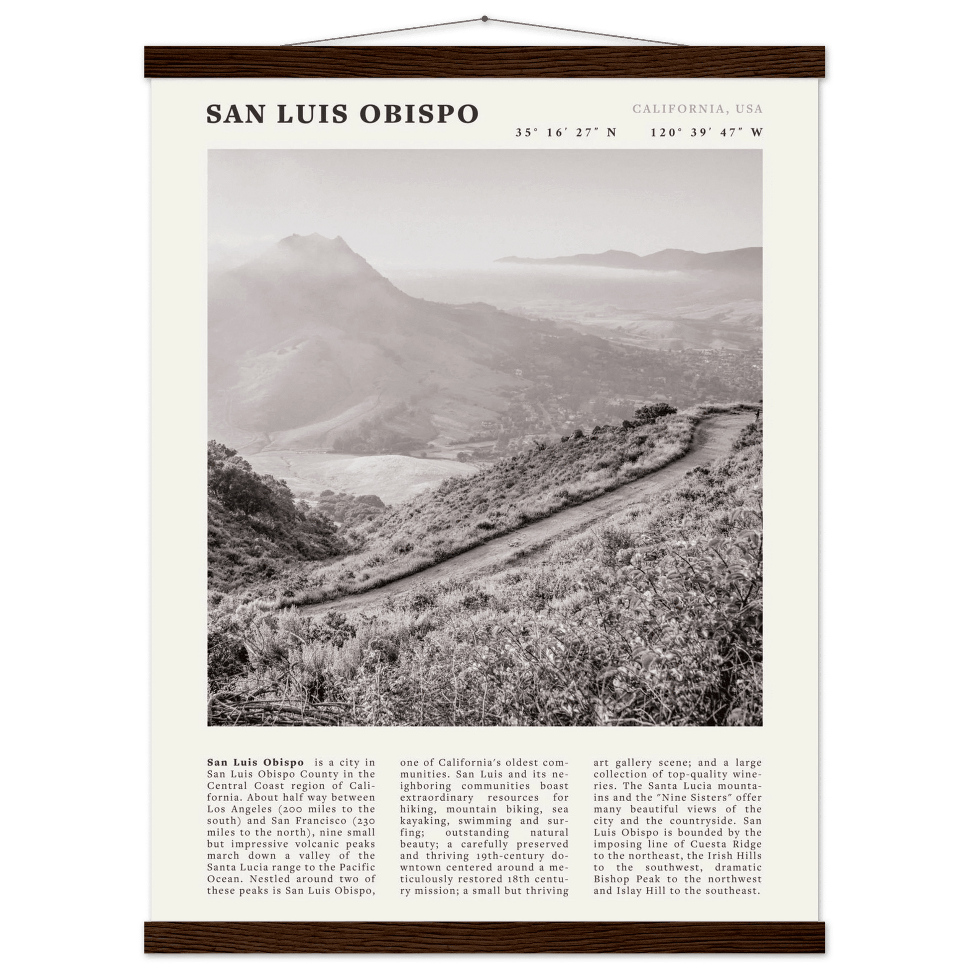 San Luis Obispo Poster | Black & White California Wall Art | SLO Travel Print - Evergreen Posters