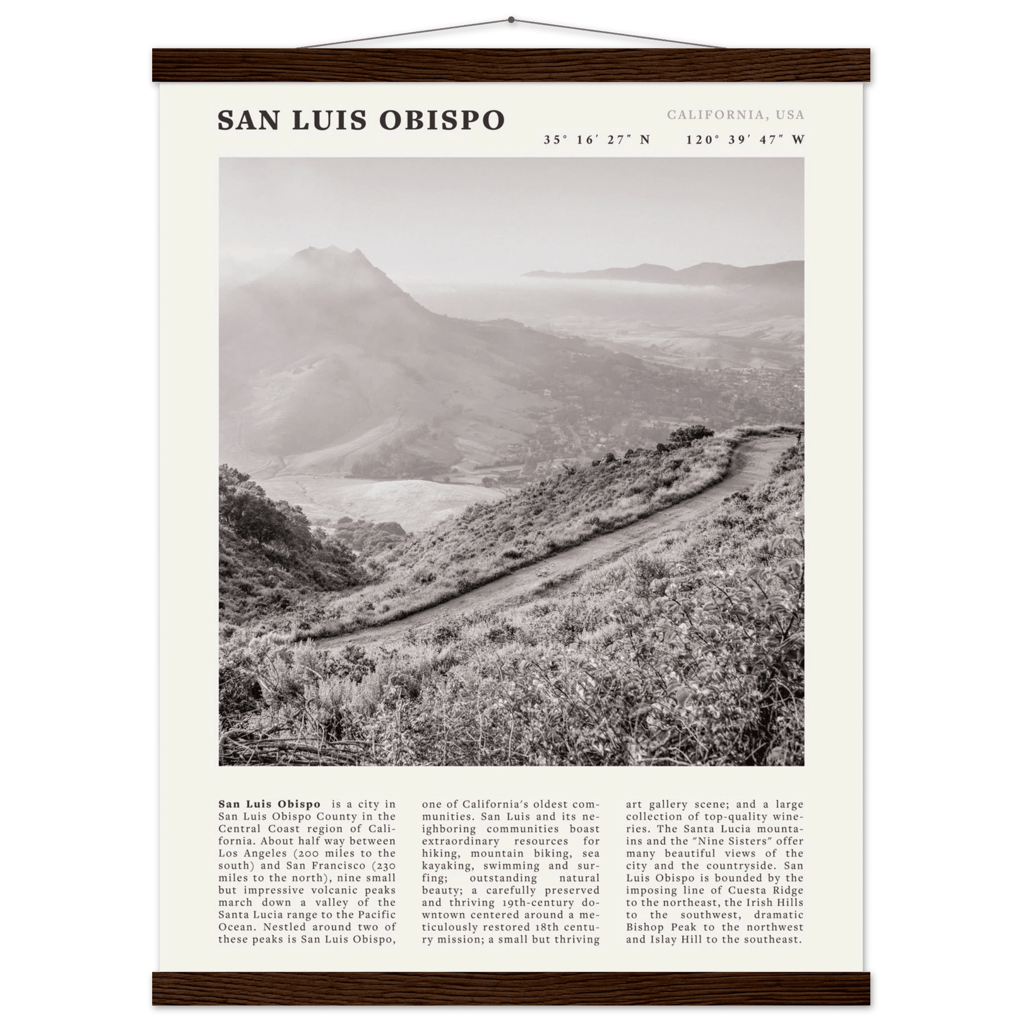 San Luis Obispo Poster | Black & White California Wall Art | SLO Travel Print - Evergreen Posters