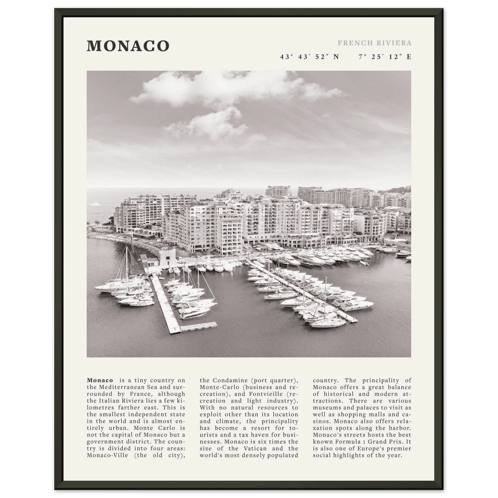 Monaco Poster Black and White – Vintage Monte Carlo Harbor Print (Digital & Printed Options) - Evergreen Posters